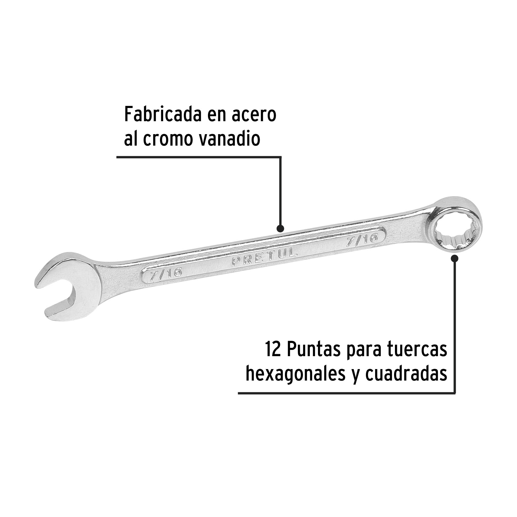 Llave combinada 7/16" x 150 mm de largo, PRETUL