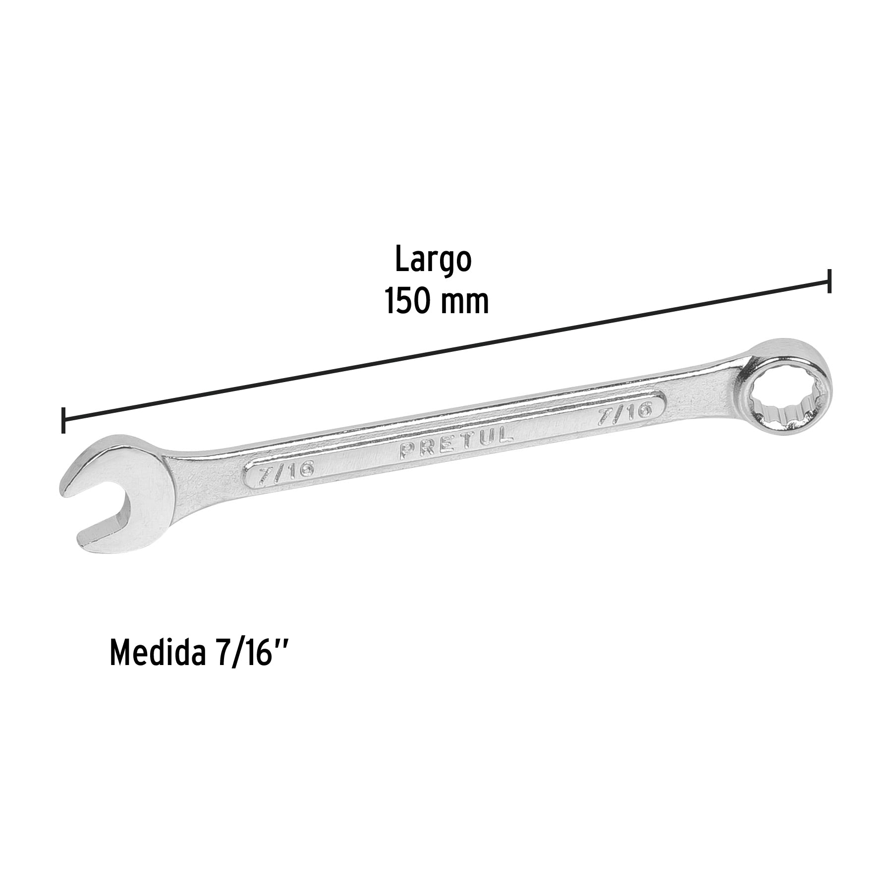 Llave combinada 7/16" x 150 mm de largo, PRETUL