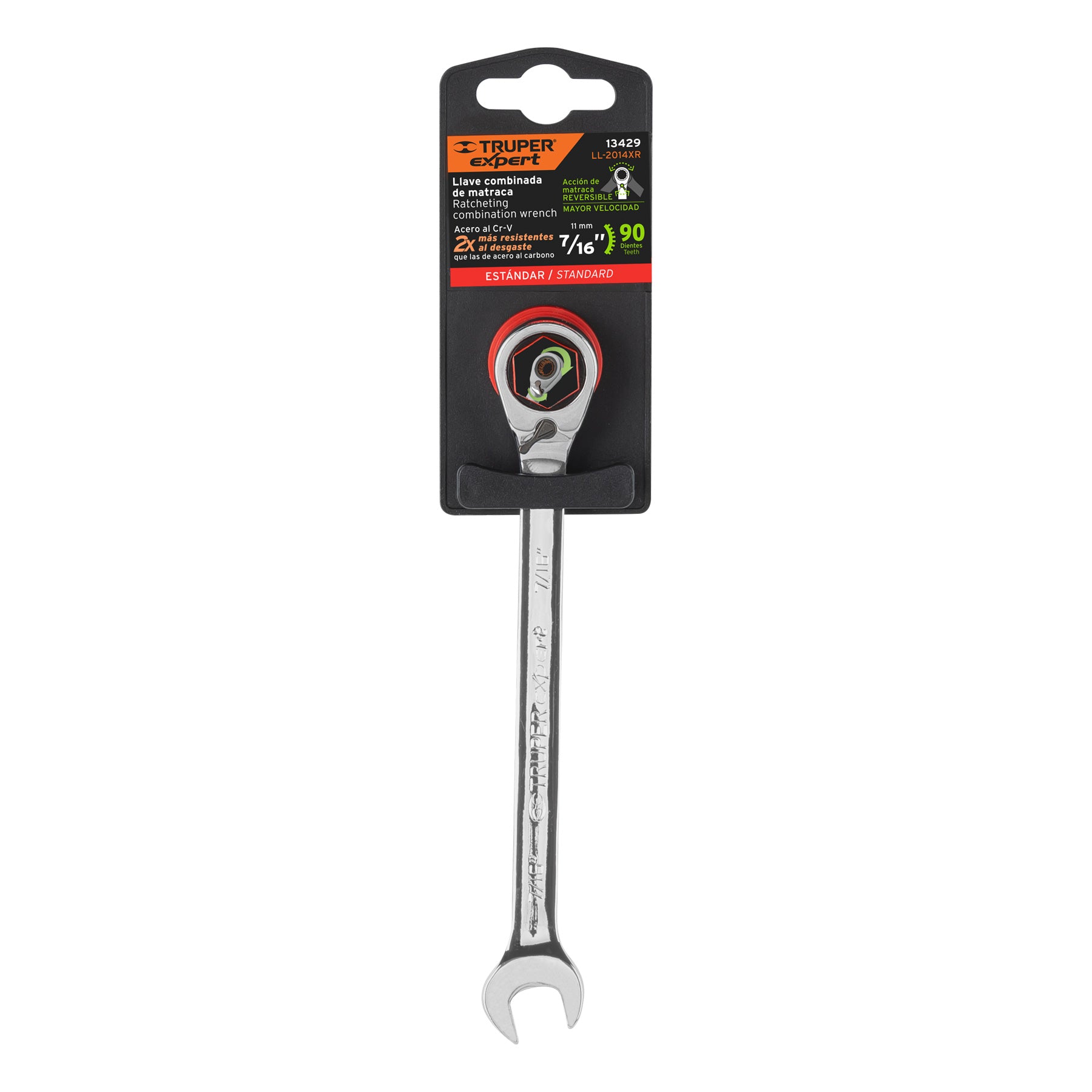Llave combinada matraca reversible 7/16"x163 mm largo,EXPERT