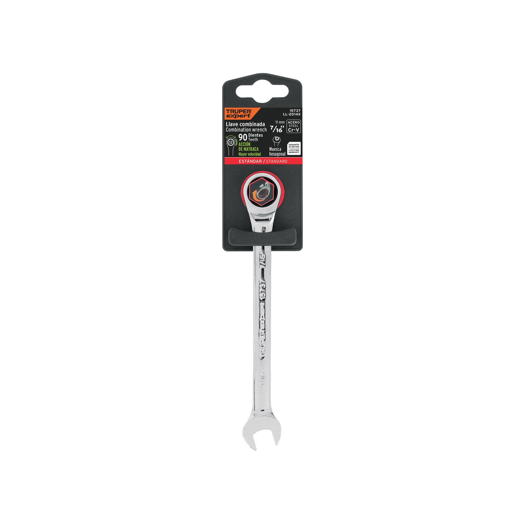 Llave combinada con matraca 7/16" x 160 mm largo, EXPERT