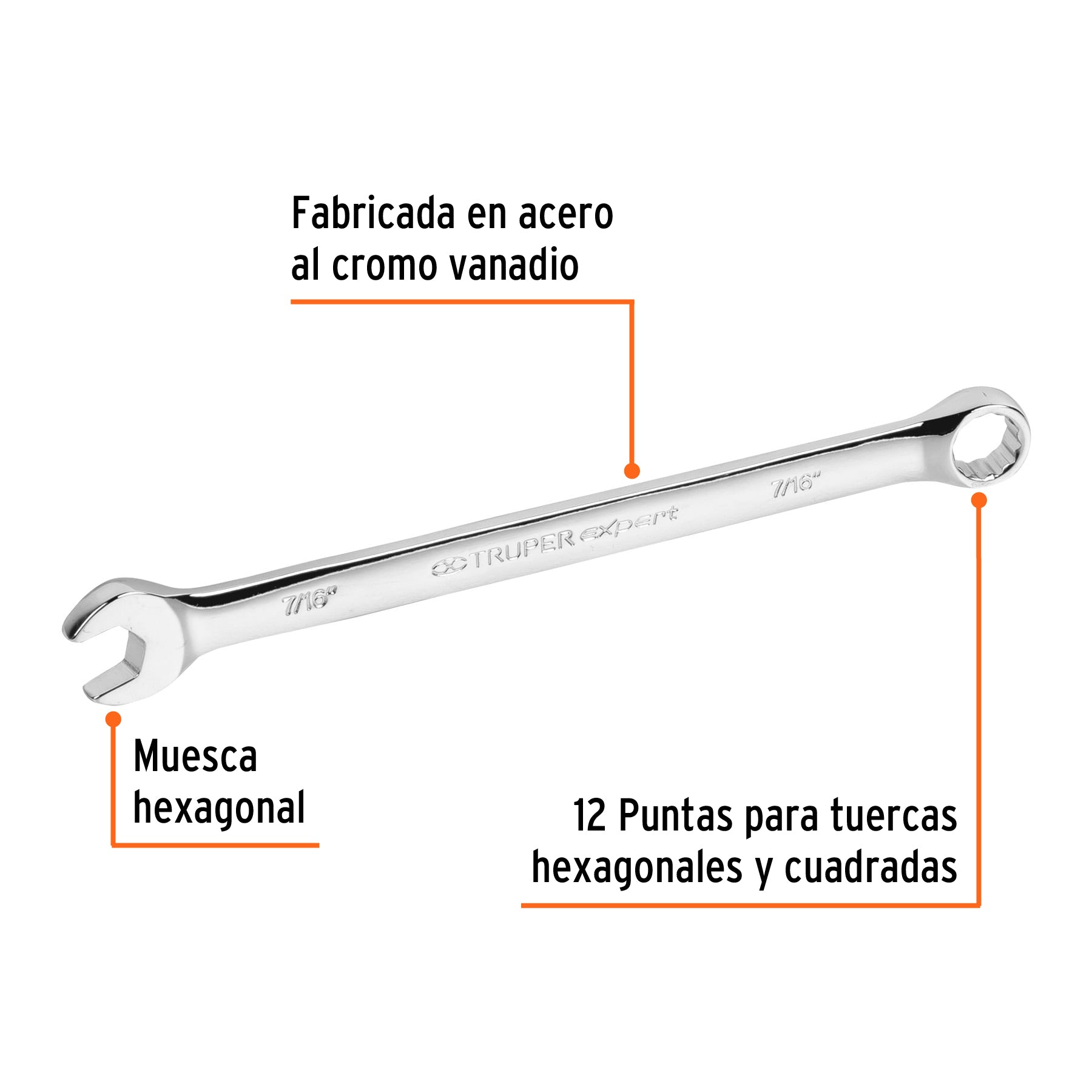 Llave combinada extralarga 7/16" x 183 mm de largo, EXPERT