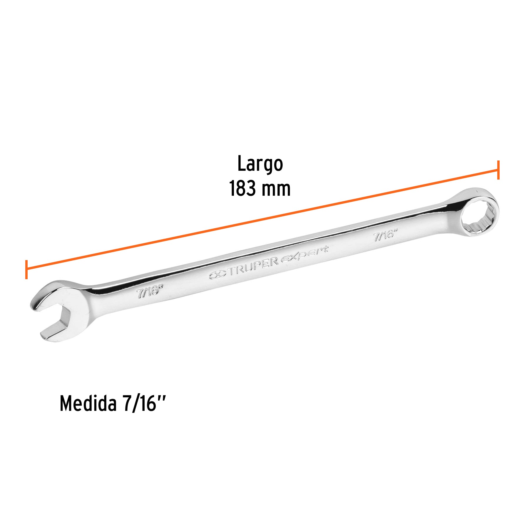 Llave combinada extralarga 7/16" x 183 mm de largo, EXPERT