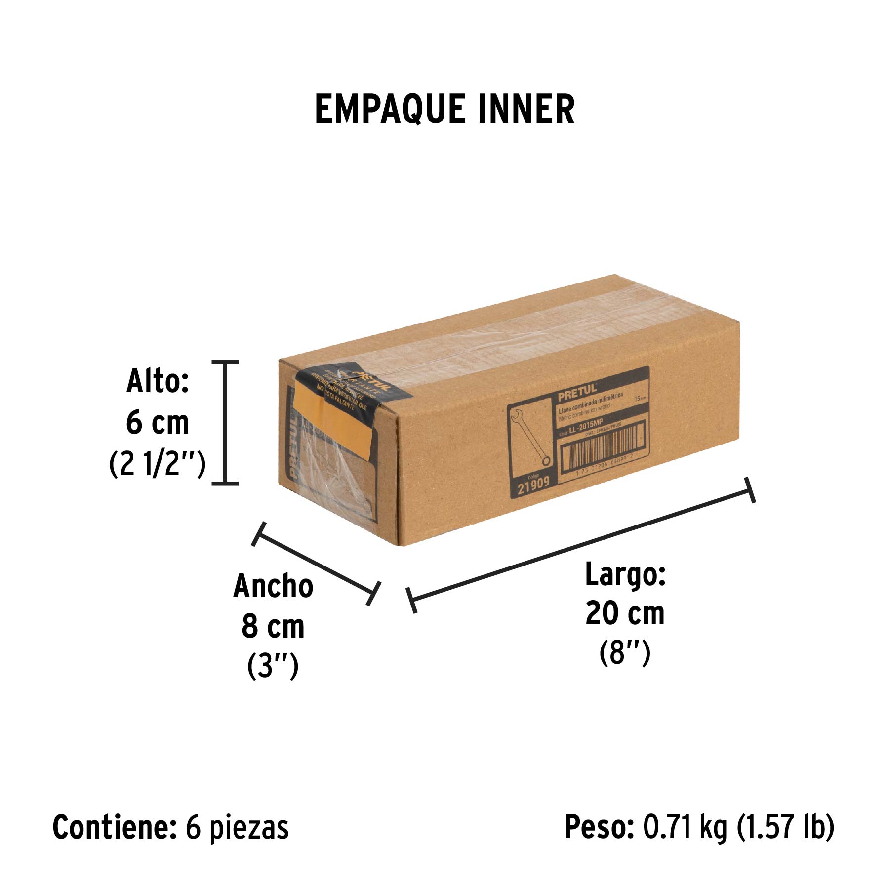 Llave combinada 15 mm x 190 mm de largo, PRETUL - Empaque