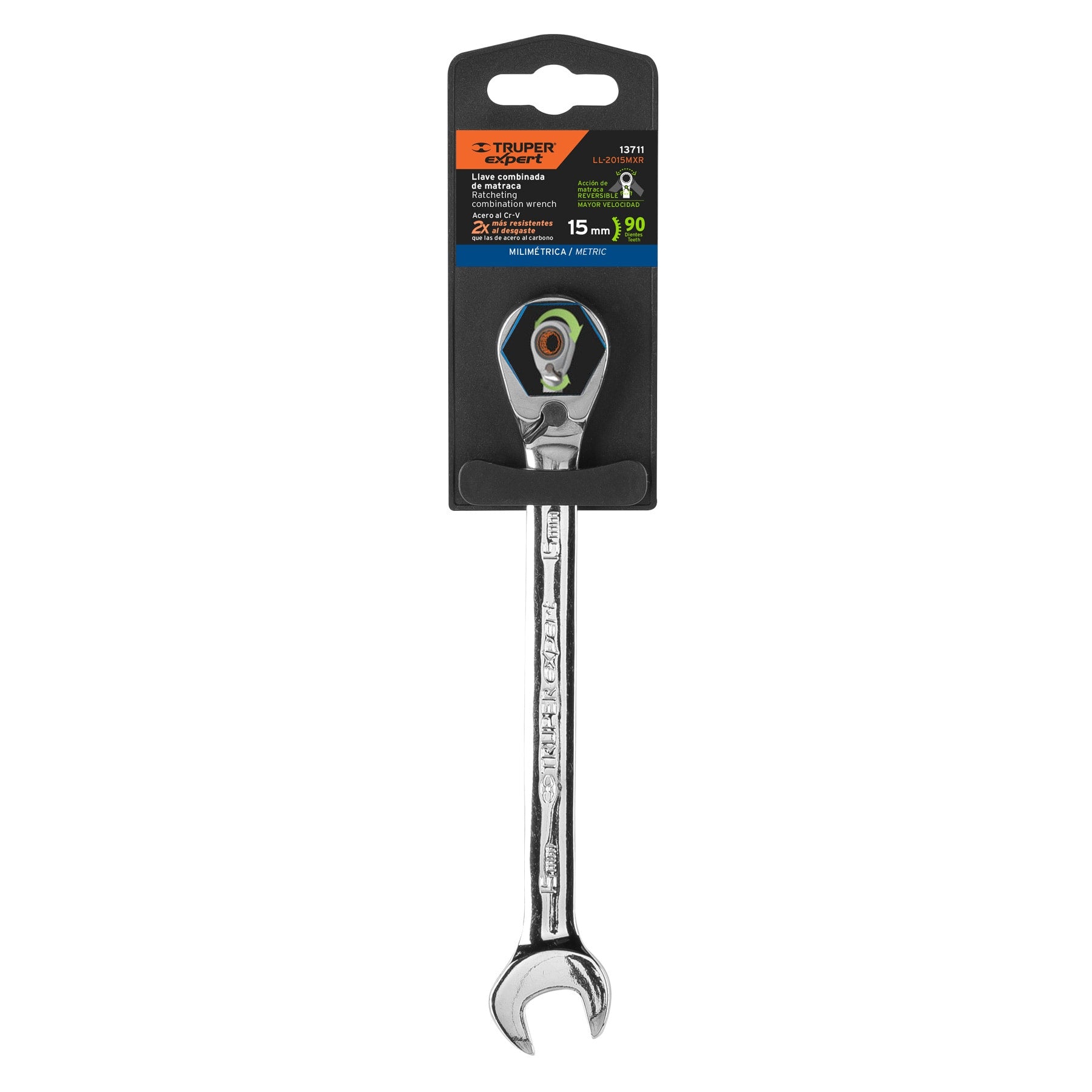 Llave combinada matraca reversible 15mmx198 mm largo, EXPERT