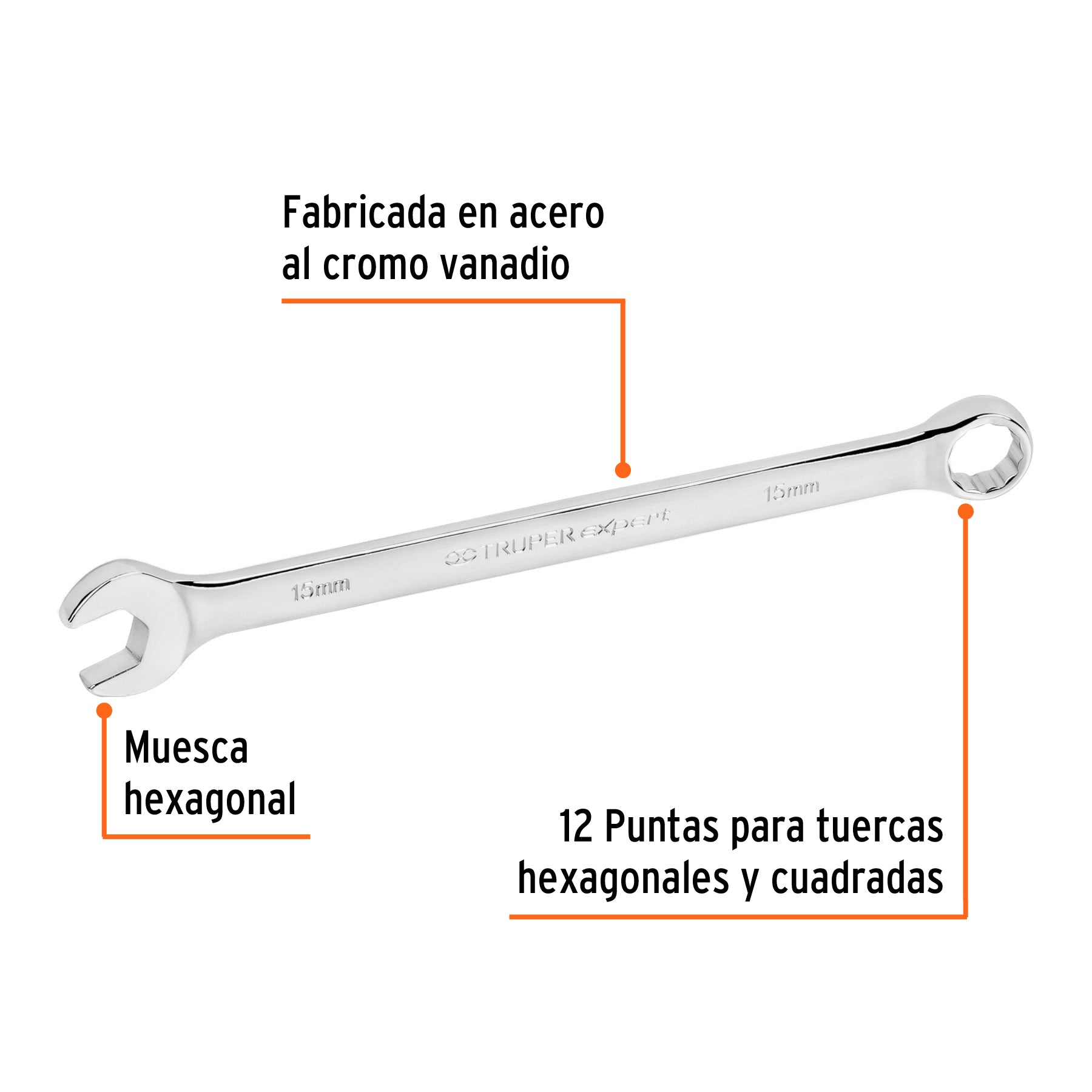 Llave combinada extralarga 15 mm x 230 mm de largo, EXPERT