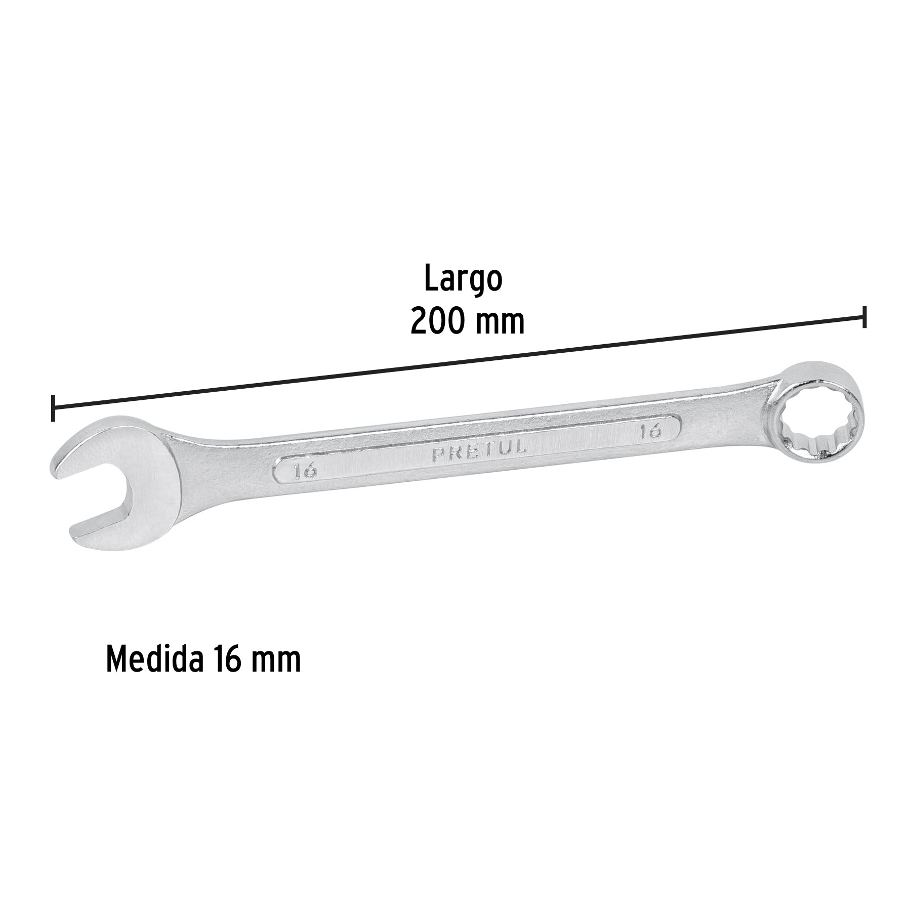 Llave combinada 16 mm x 200 mm de largo, PRETUL