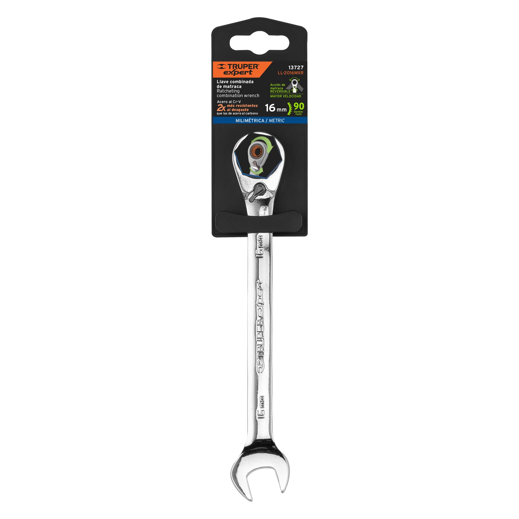 Llave combinada matraca reversible 16mmx205 mm largo, EXPERT