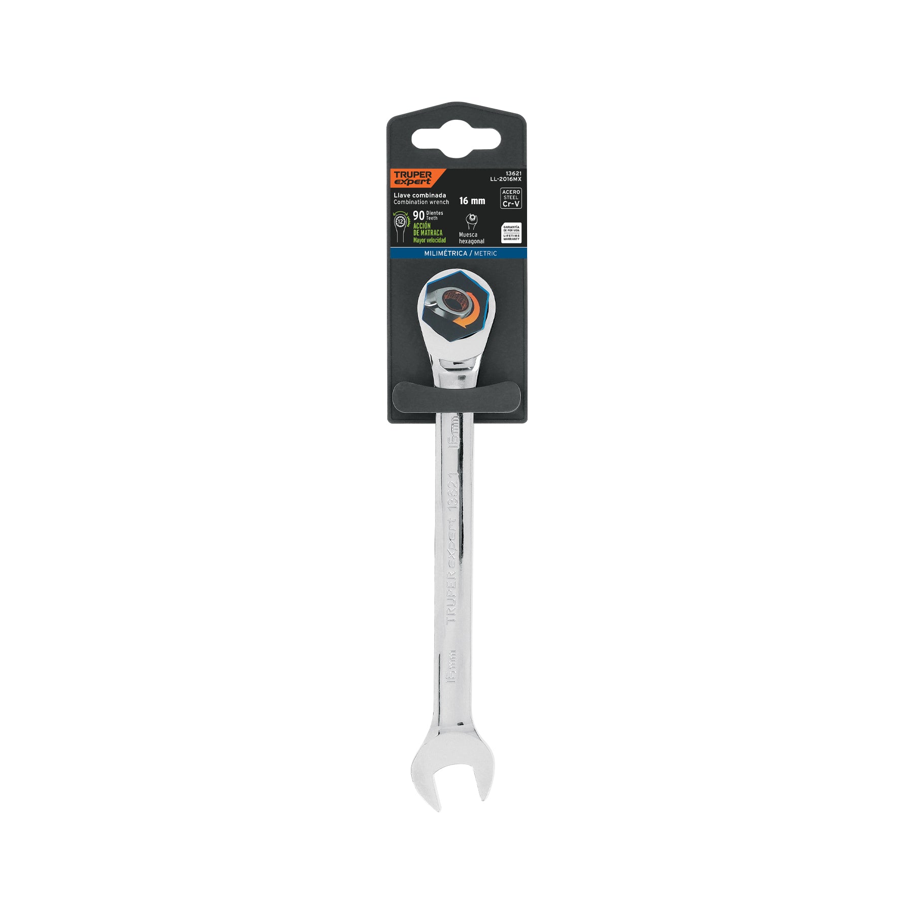 Llave combinada con matraca 16 mm x 202 mm largo, EXPERT