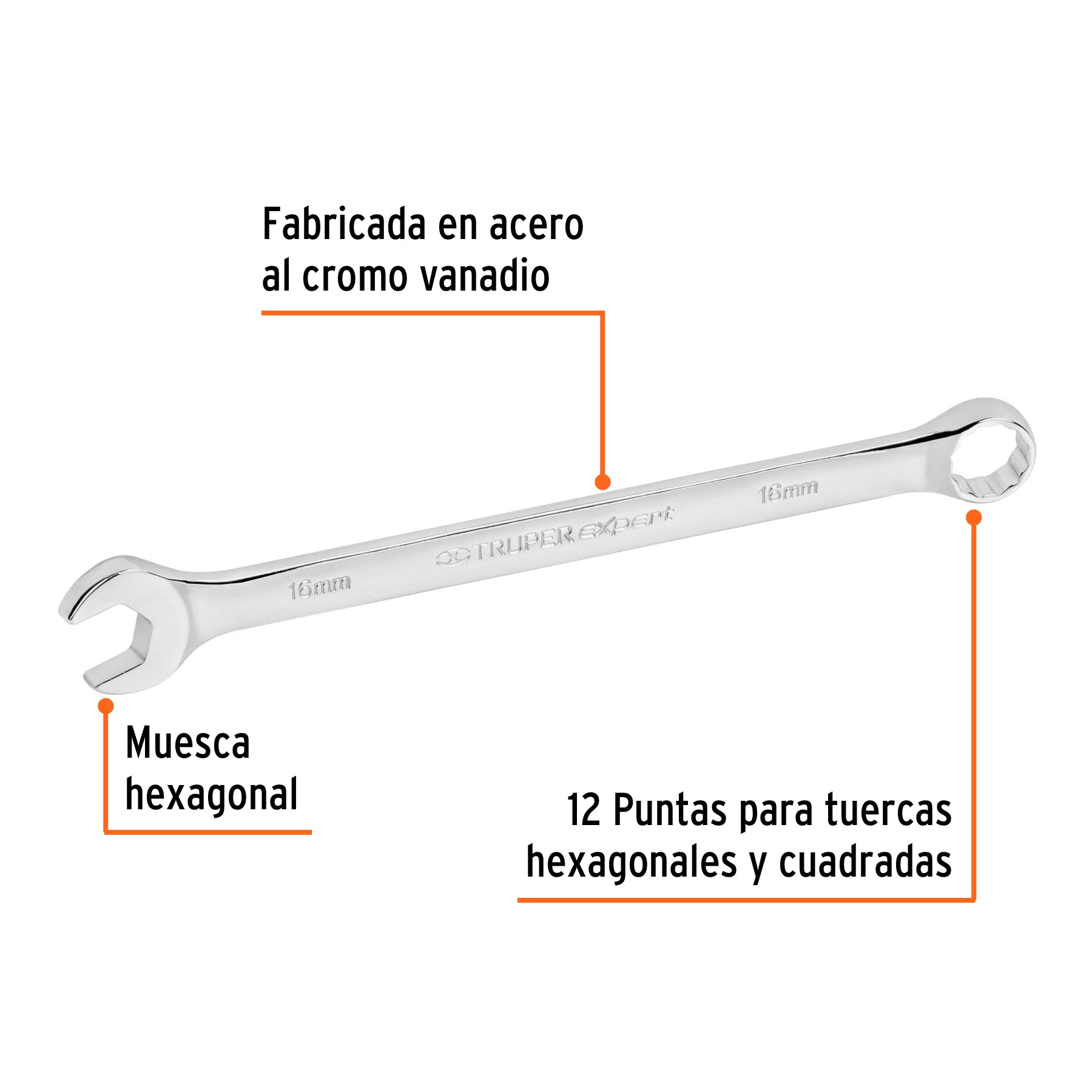 Llave combinada extralarga 16 mm x 240 mm de largo, EXPERT