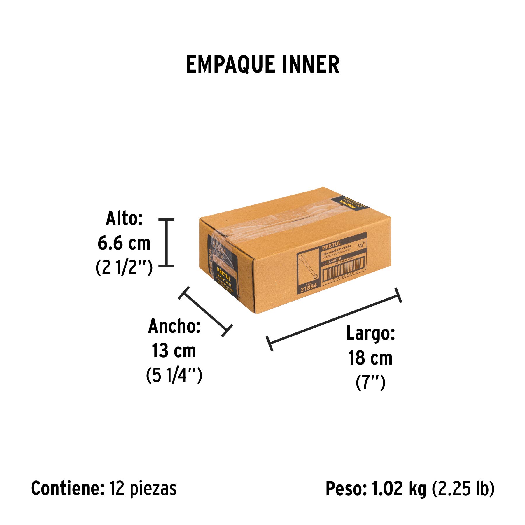 Llave combinada 1/2" x 170 mm de largo, PRETUL - Empaque