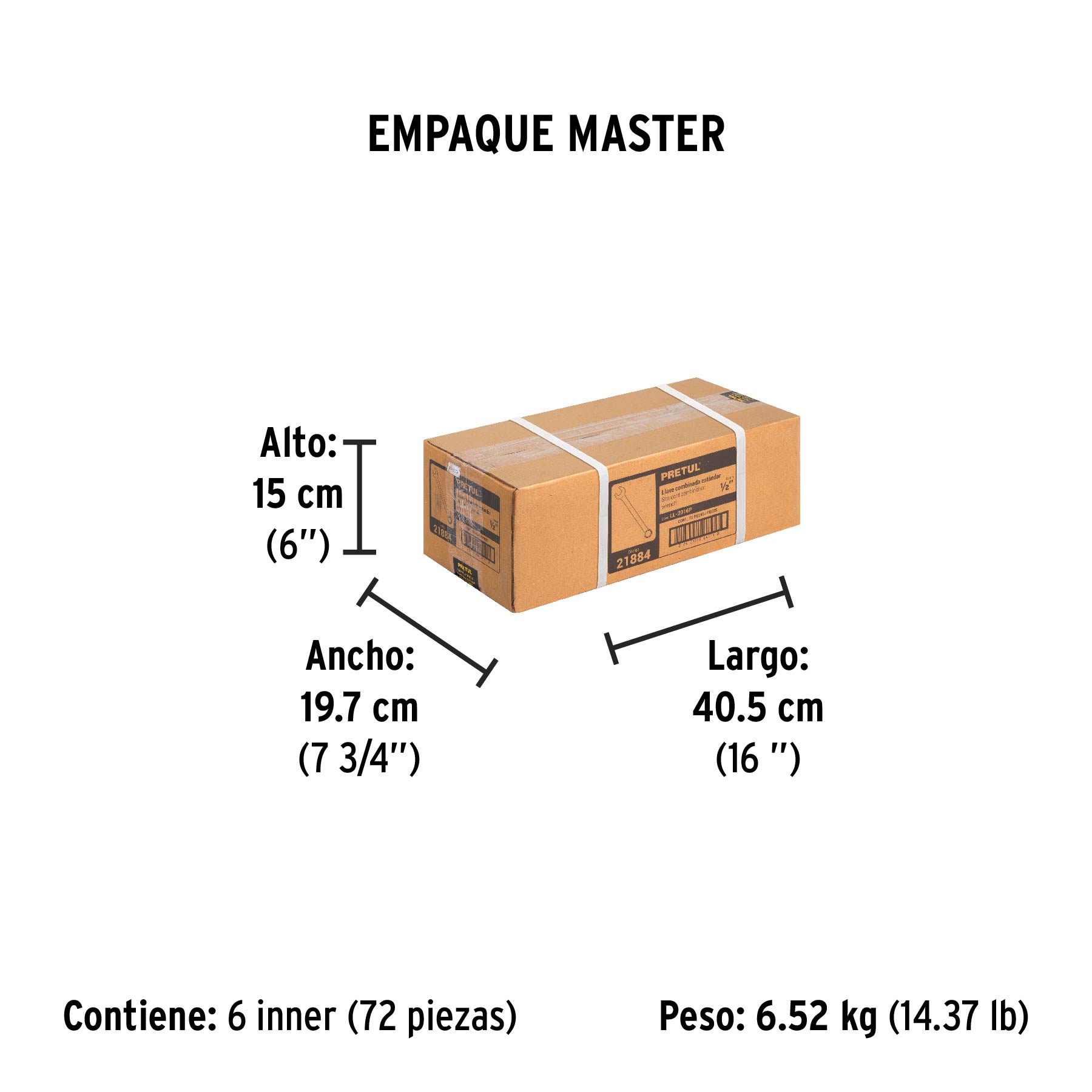 Llave combinada 1/2" x 170 mm de largo, PRETUL - Empaque