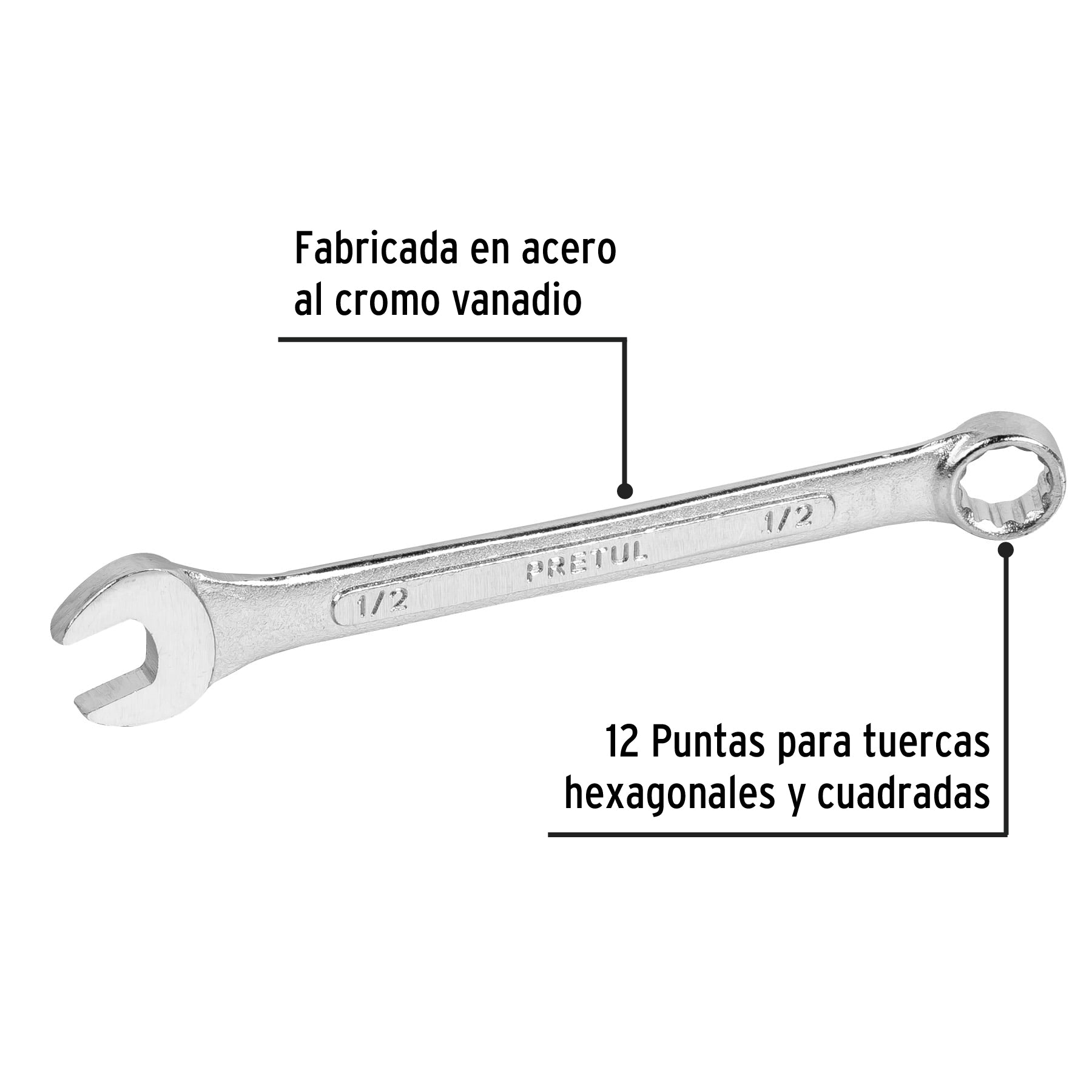 Llave combinada 1/2" x 170 mm de largo, PRETUL