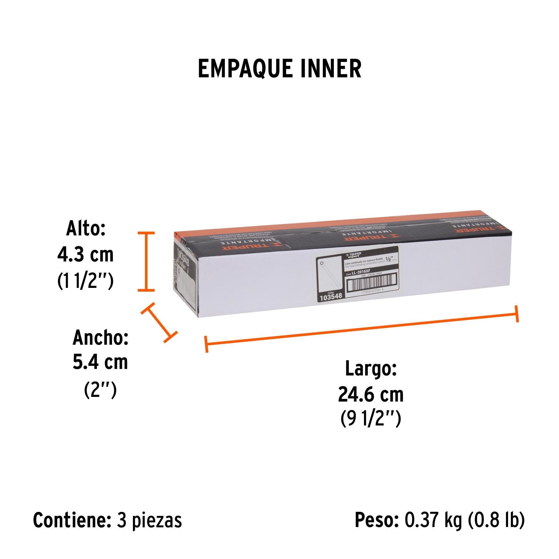Llave combinada con matraca 1/2" flexible, EXPERT - Empaque