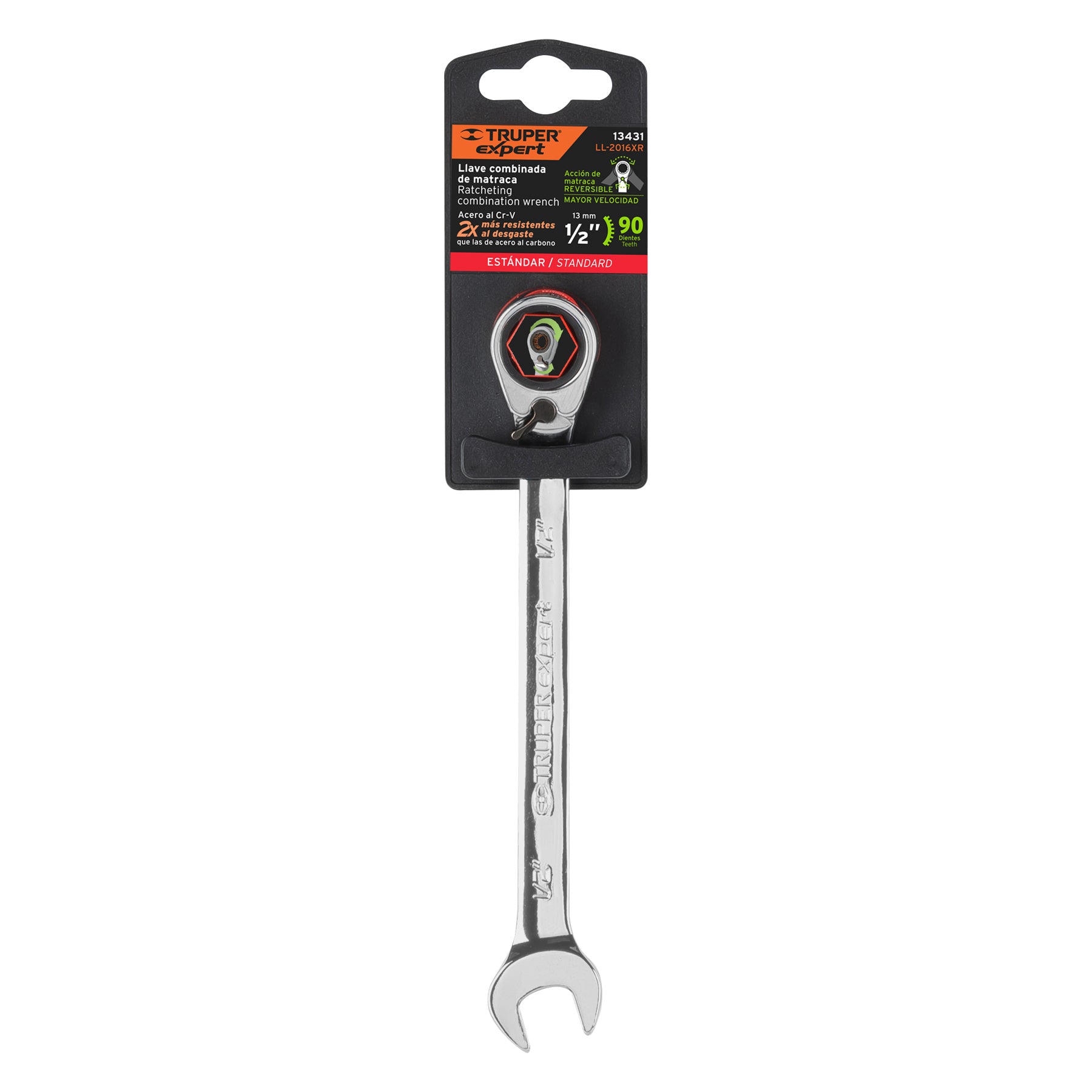 Llave combinada matraca reversible 1/2"x178 mm largo, EXPERT