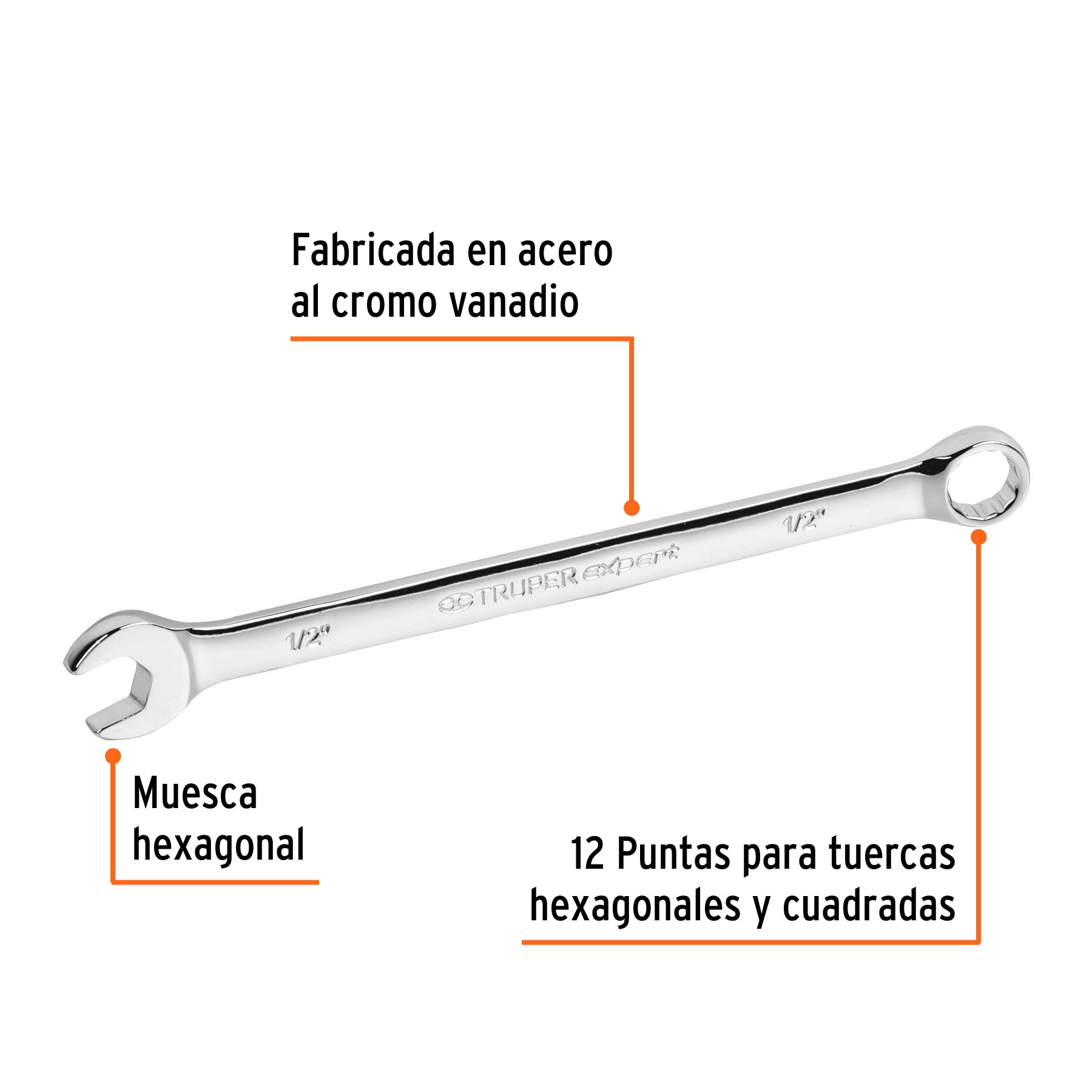 Llave combinada extralarga 1/2" x 202 mm de largo, EXPERT