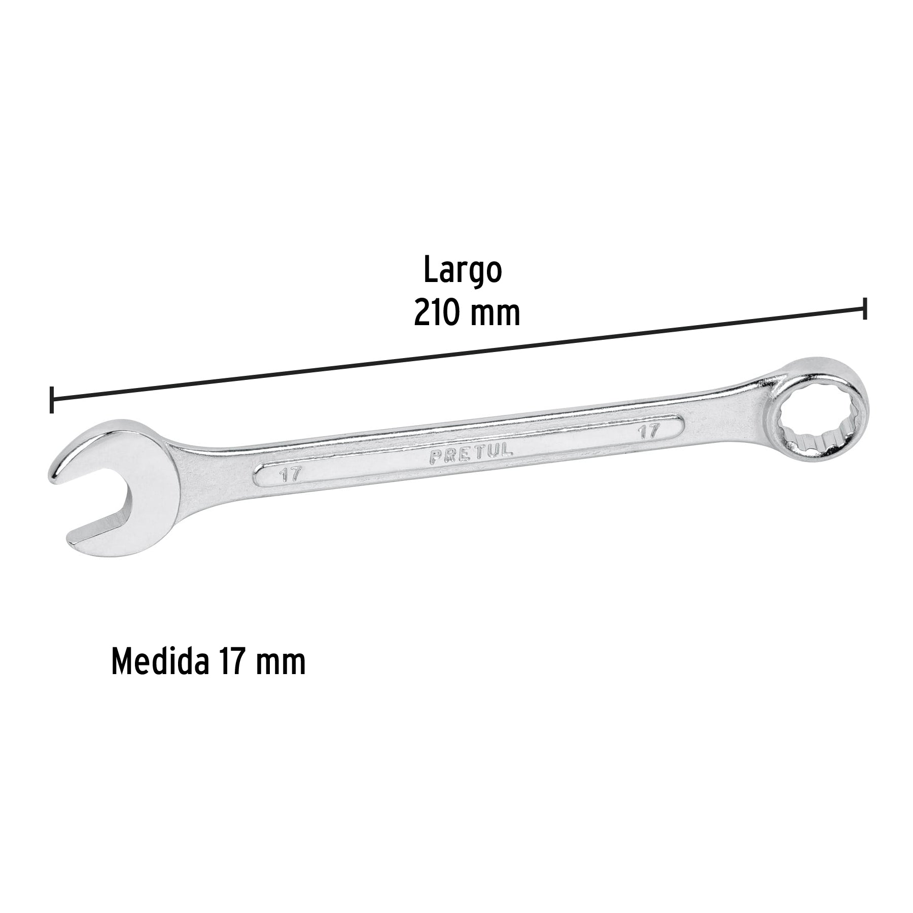 Llave combinada 17 mm x 210 mm de largo, PRETUL