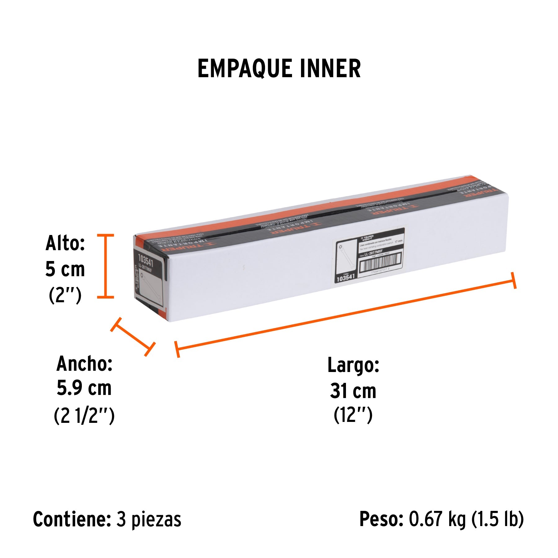 Llave combinada con matraca 17 mm flexible, EXPERT - Empaque