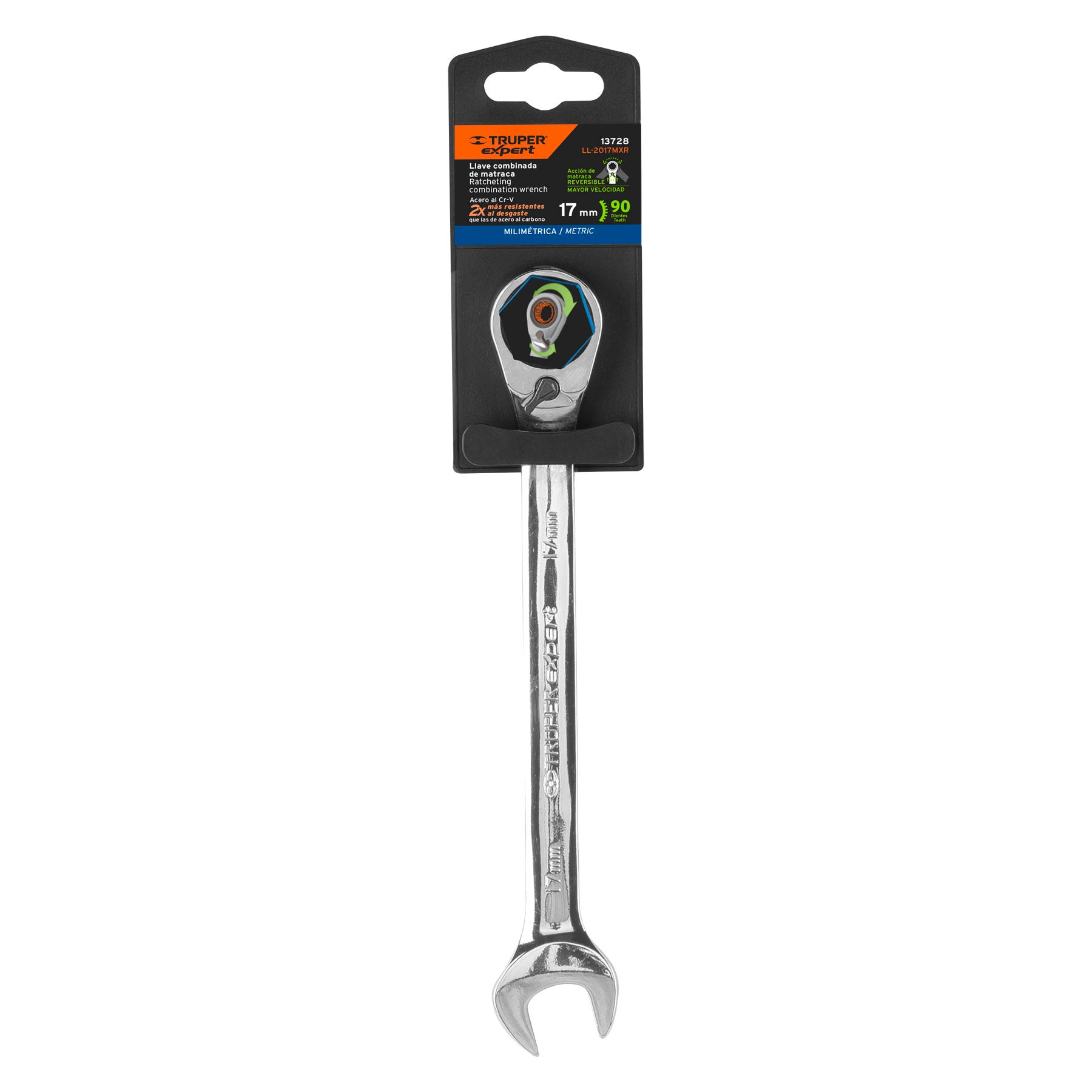 Llave combinada matraca reversible 17mmx223 mm largo, EXPERT