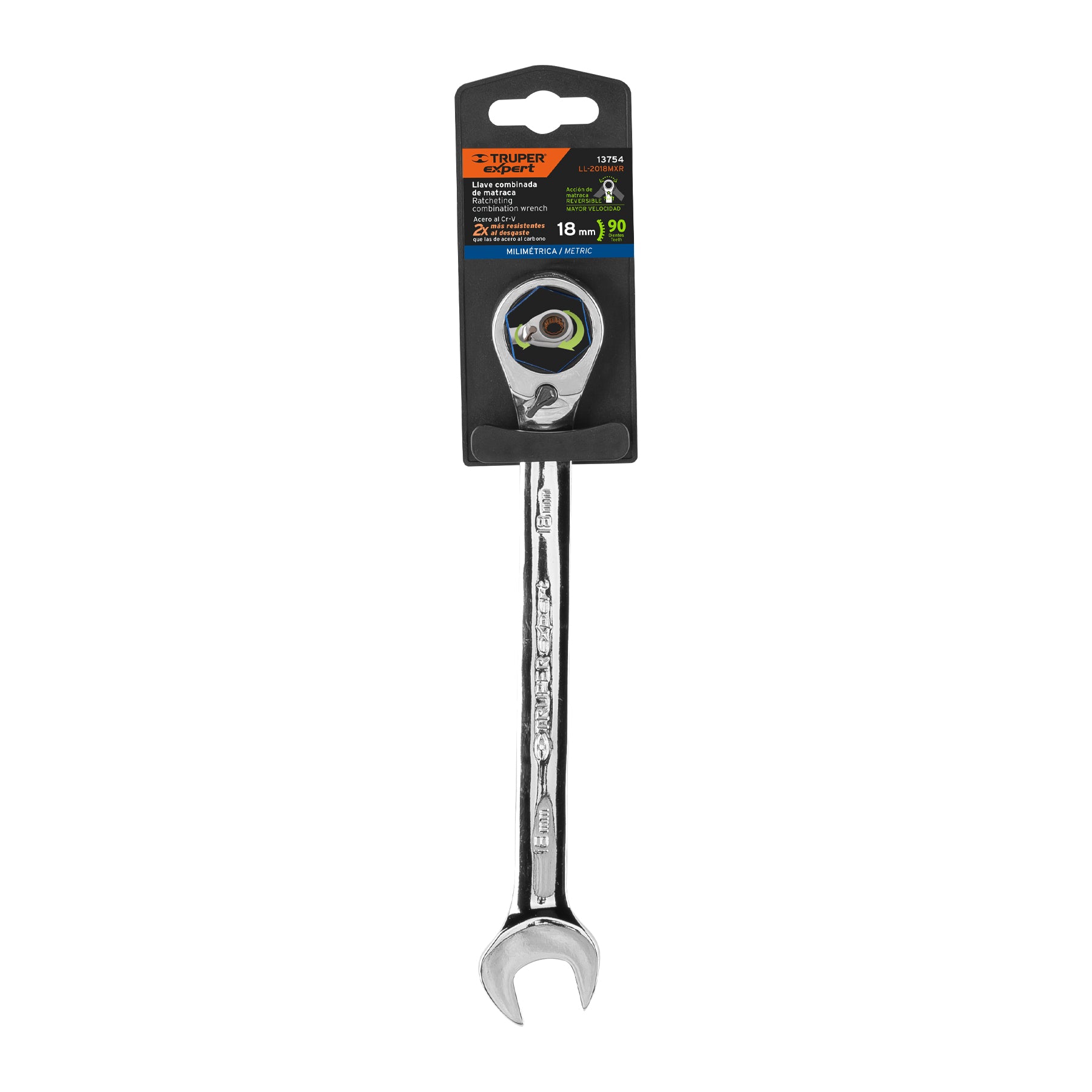Llave combinada matraca reversible 18mmx231 mm largo, EXPERT