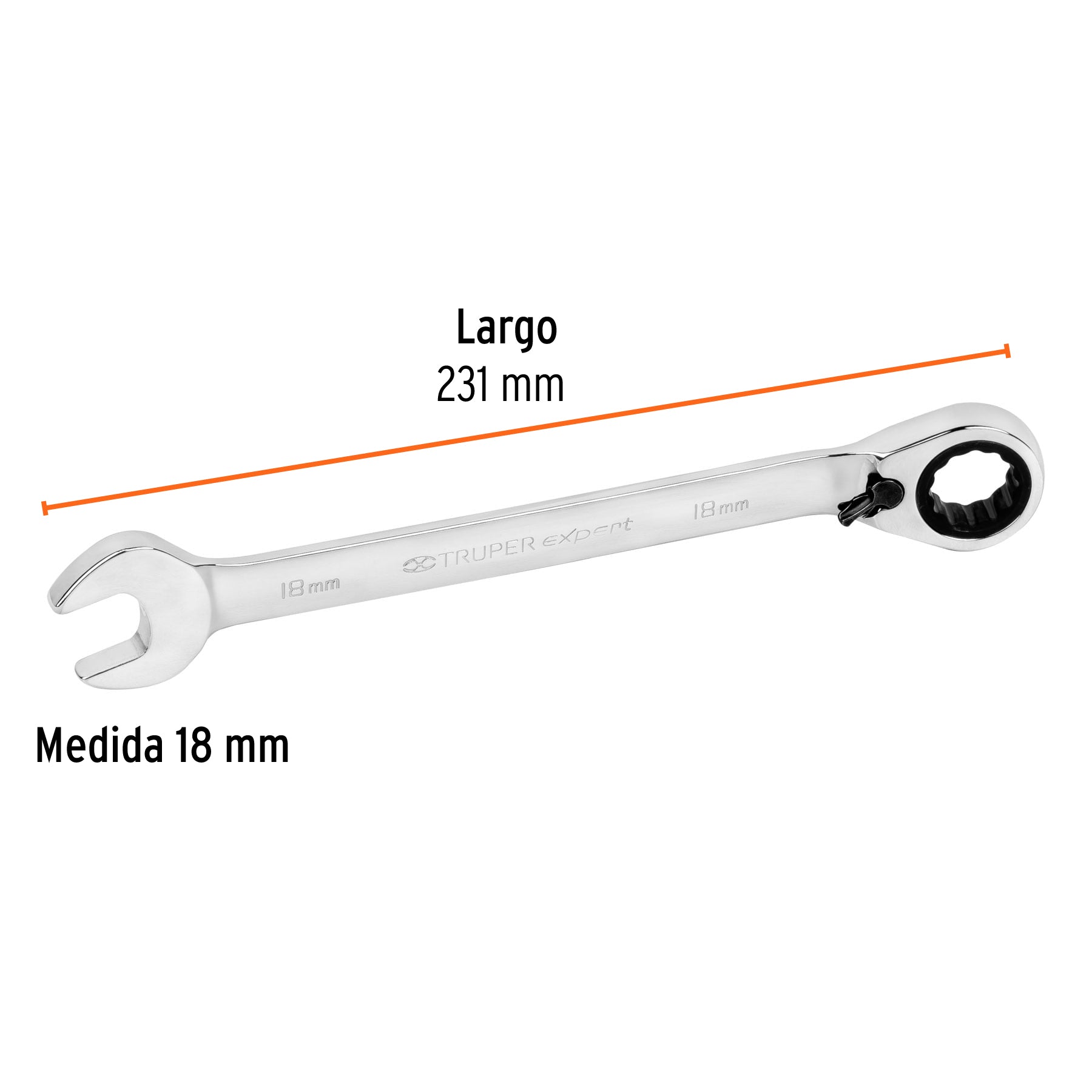 Llave combinada matraca reversible 18mmx231 mm largo, EXPERT