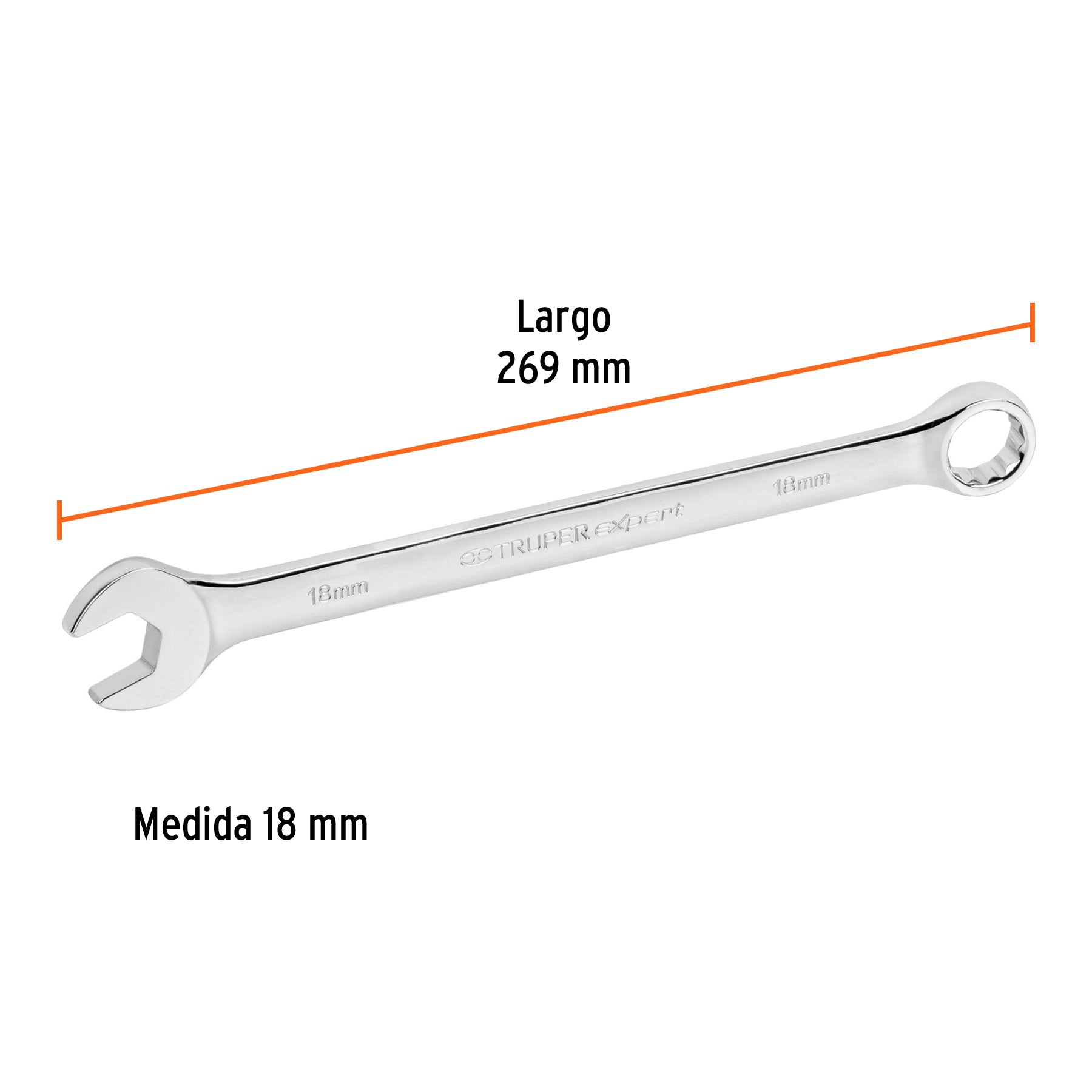Llave combinada extralarga 18 mm x 269 mm de largo, EXPERT