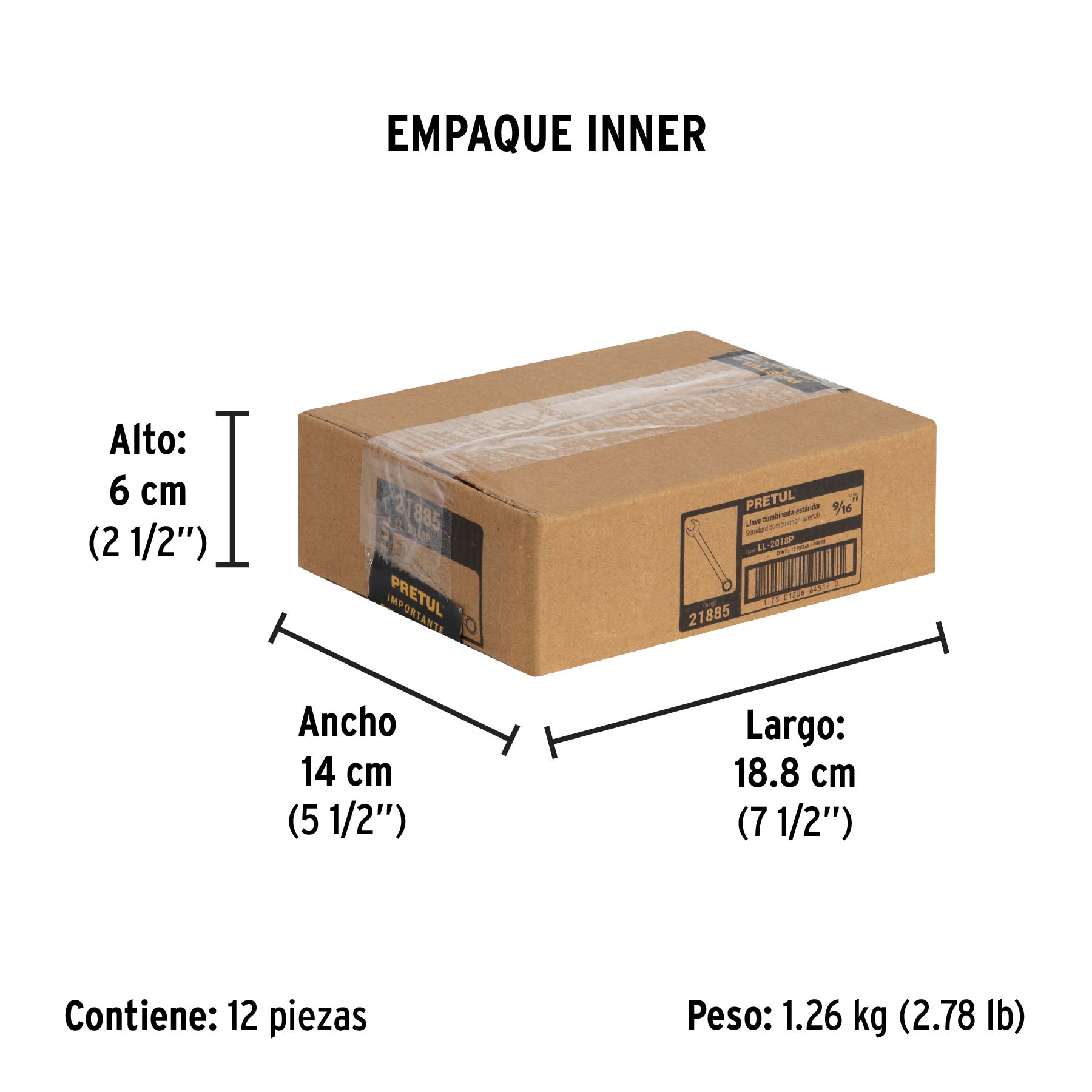 Llave combinada 9/16" x 180 mm de largo, PRETUL - Empaque