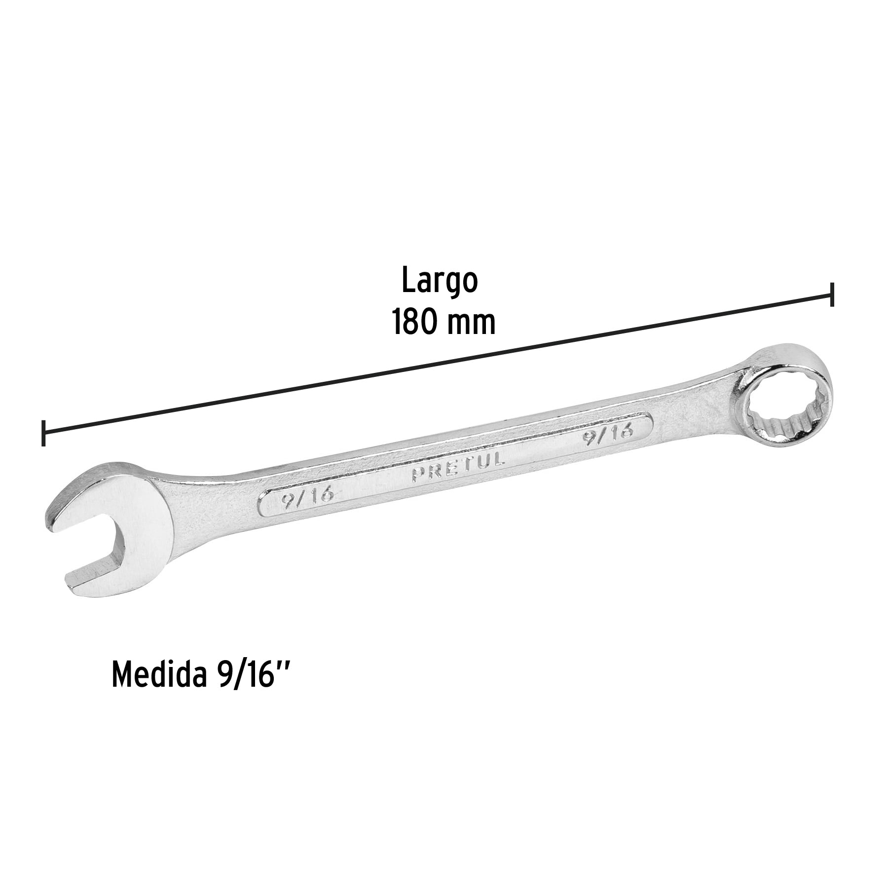 Llave combinada 9/16" x 180 mm de largo, PRETUL