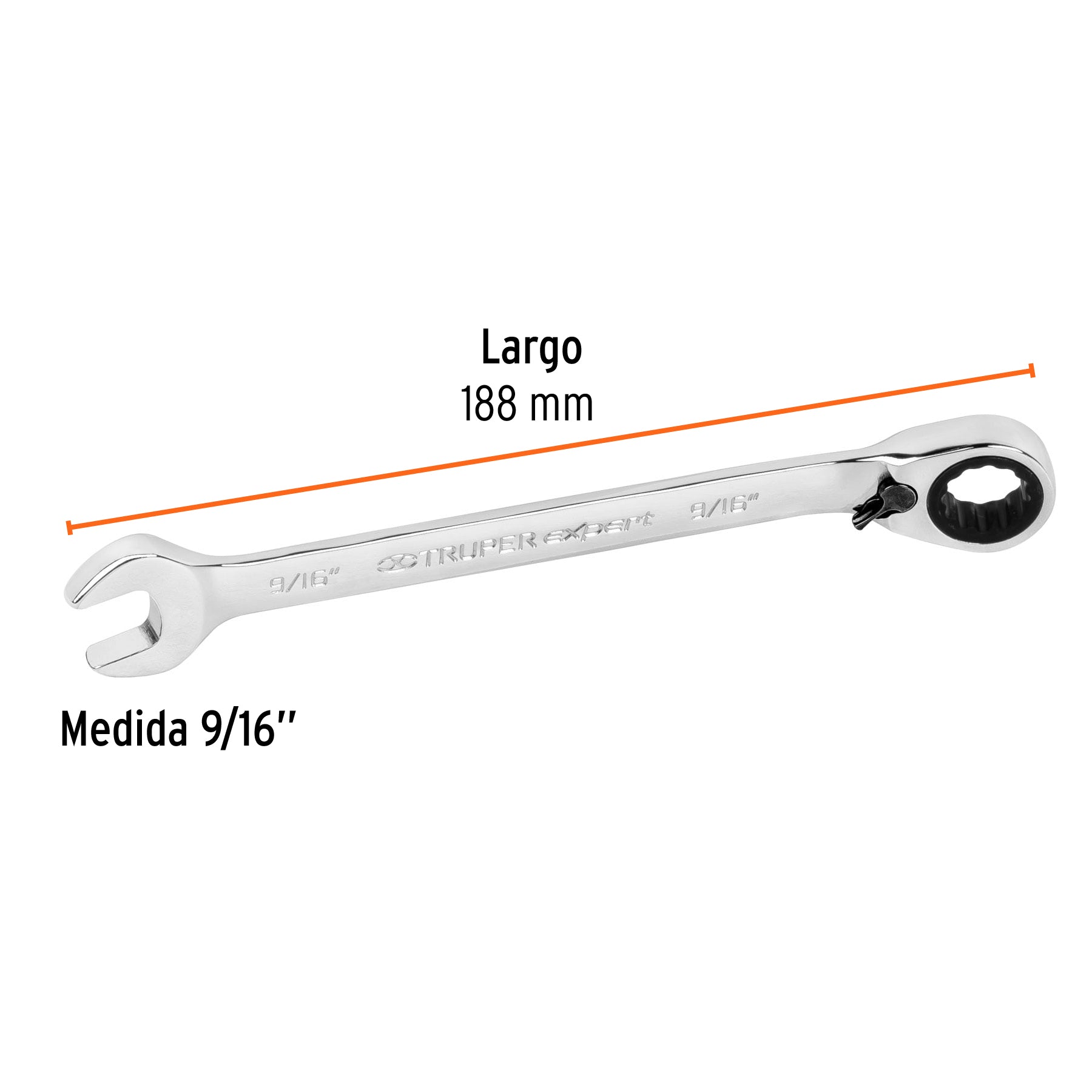 Llave combinada matraca reversible 9/16"x188 mm largo,EXPERT