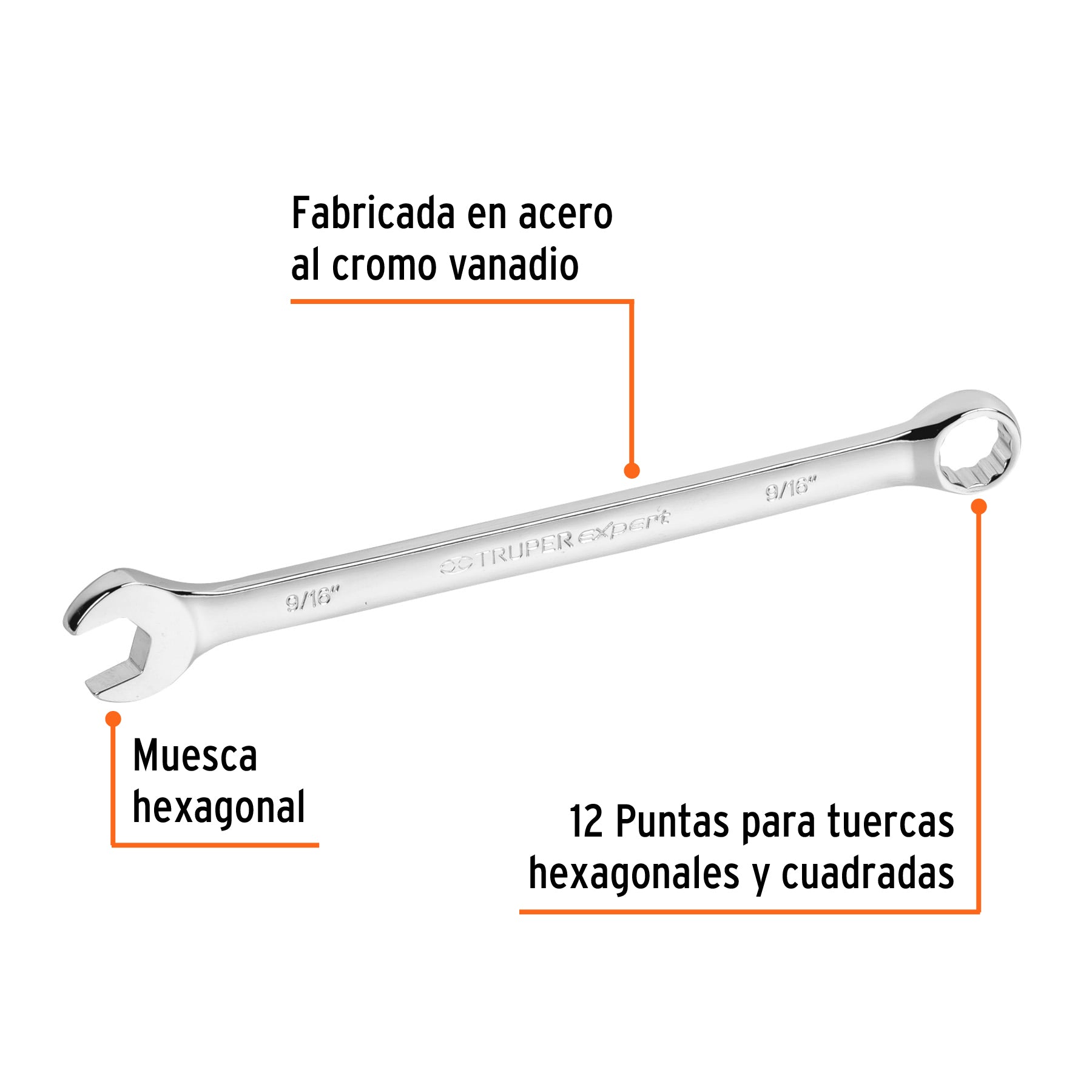 Llave combinada extralarga 9/16" x 220 mm de largo, EXPERT