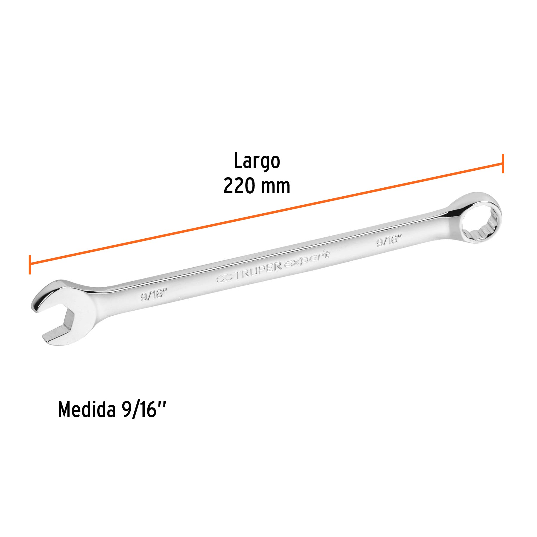 Llave combinada extralarga 9/16" x 220 mm de largo, EXPERT