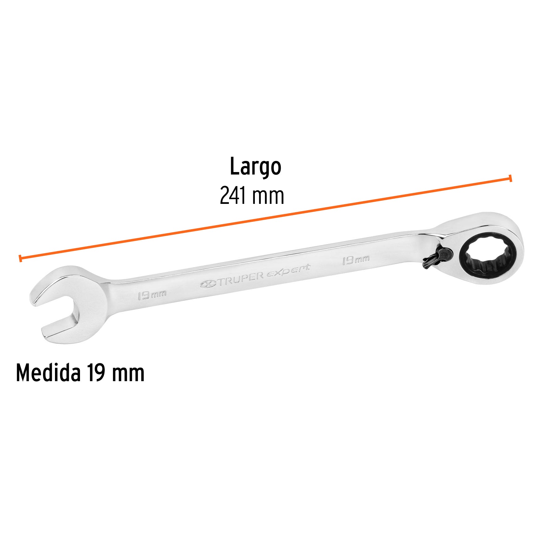 Llave combinada matraca reversible 19mmx241 mm largo, EXPERT