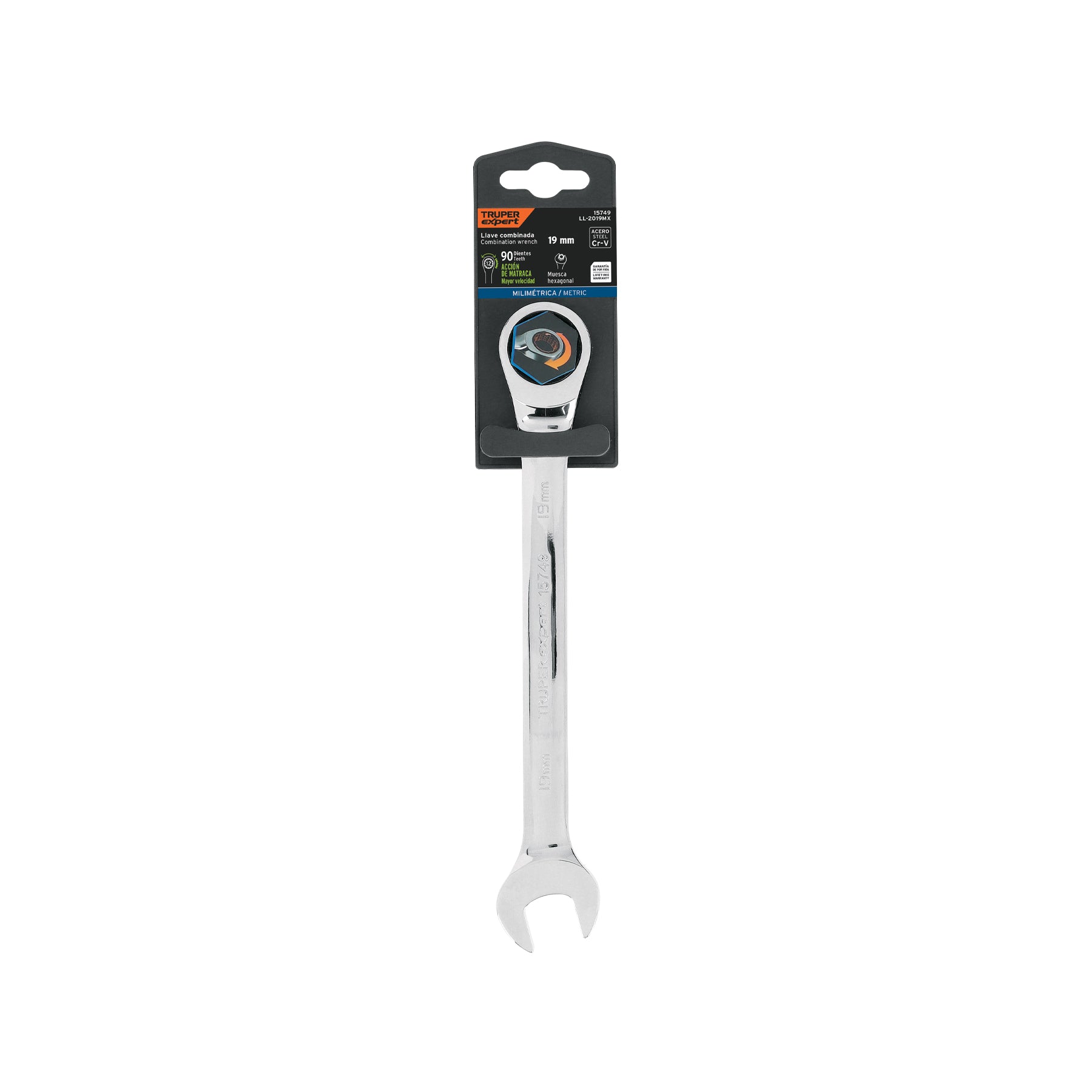 Llave combinada con matraca 19 mm x 237 mm largo, EXPERT