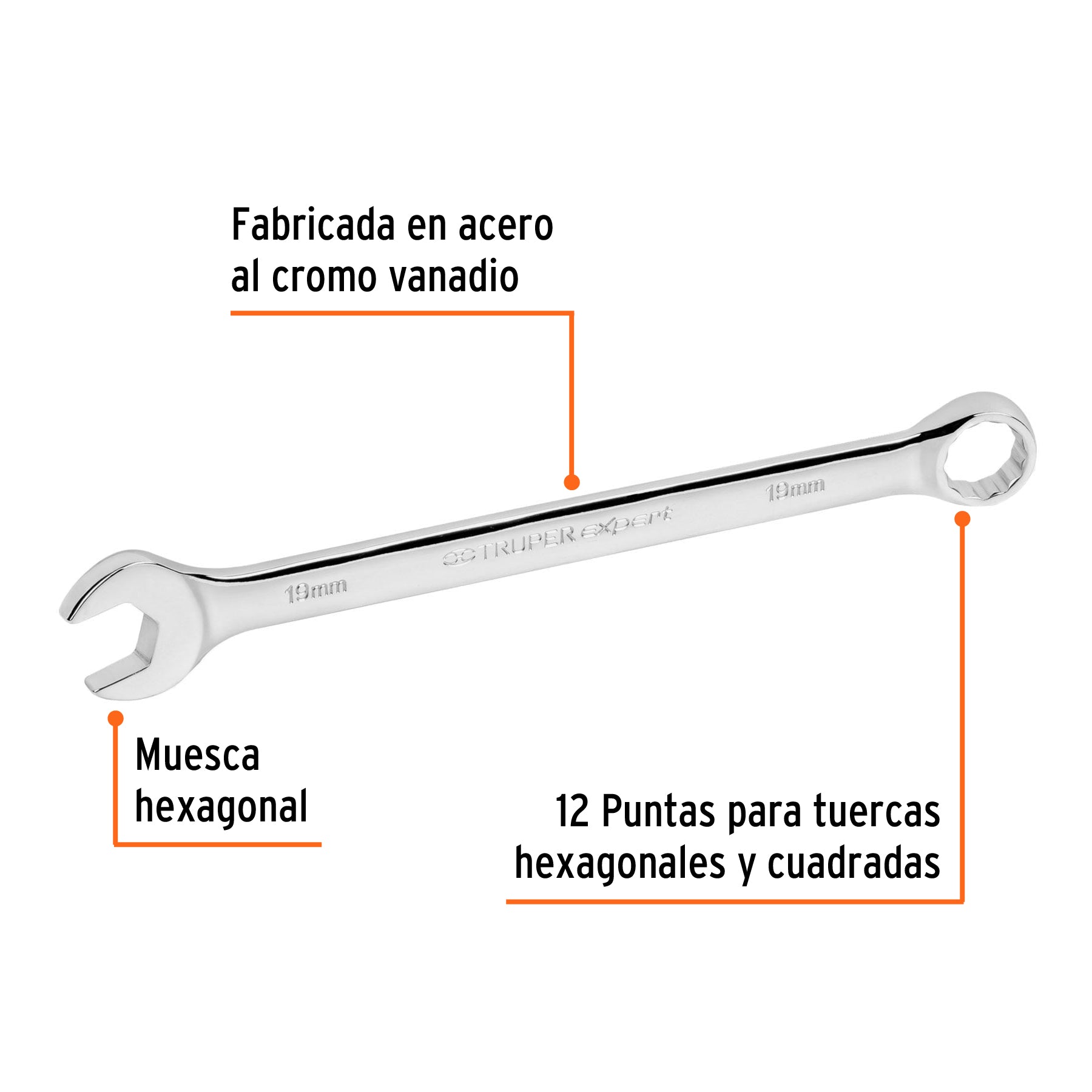 Llave combinada extralarga 19 mm x 278 mm de largo, EXPERT