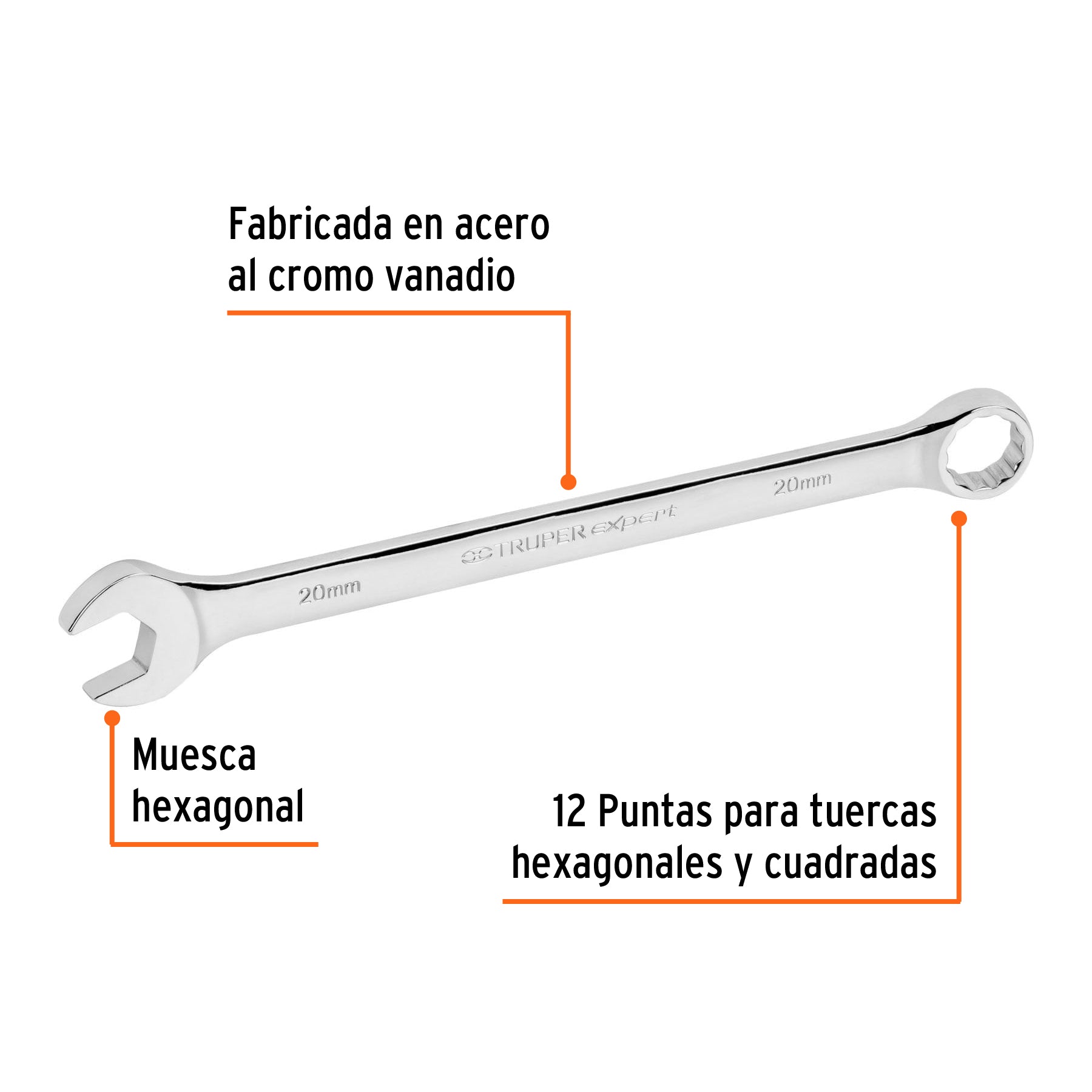 Llave combinada extralarga 20 mm x 287 mm de largo, EXPERT