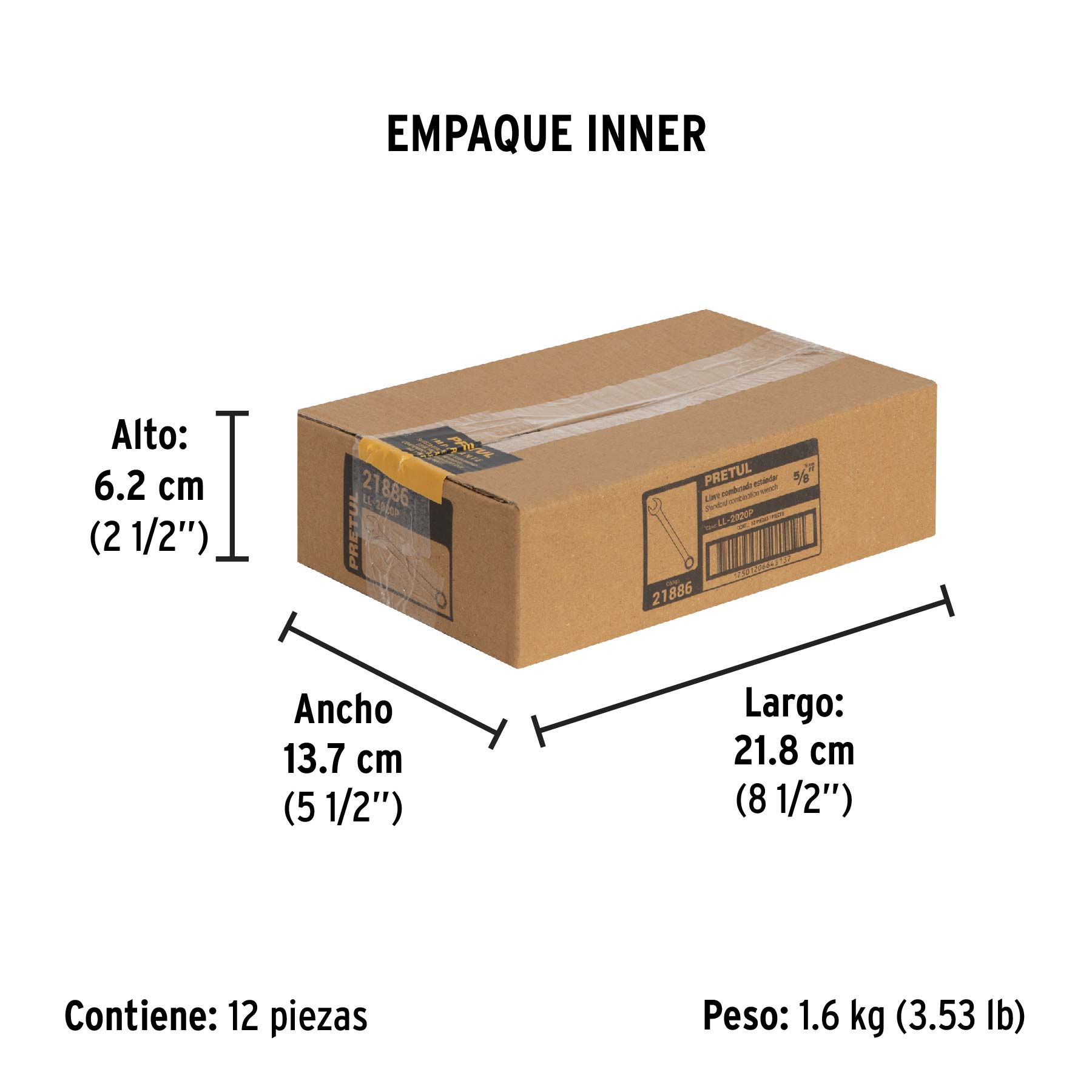 Llave combinada 5/8" x 200 mm de largo, PRETUL - Empaque