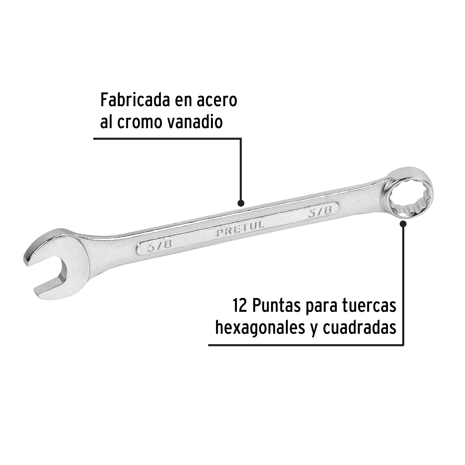 Llave combinada 5/8" x 200 mm de largo, PRETUL