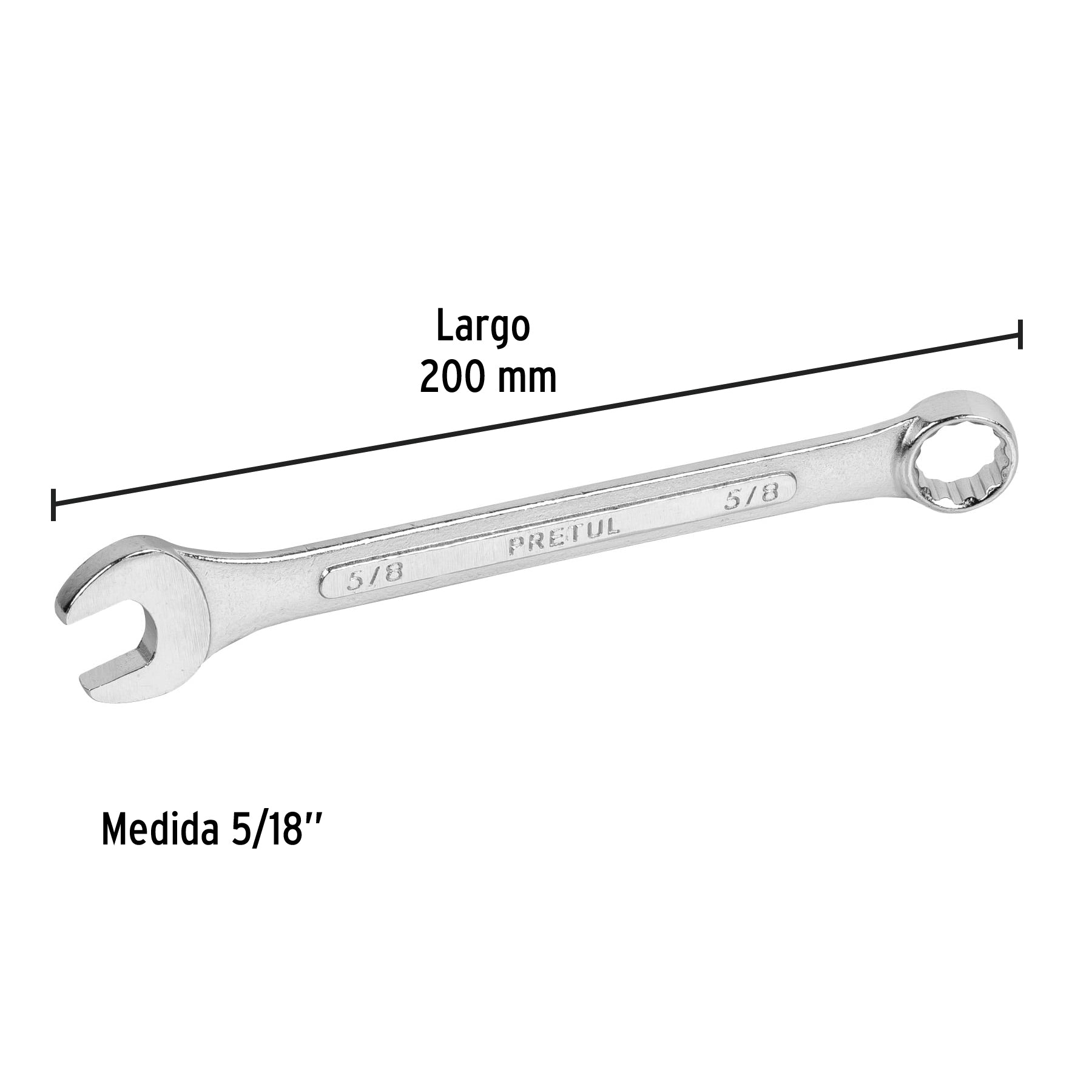Llave combinada 5/8" x 200 mm de largo, PRETUL