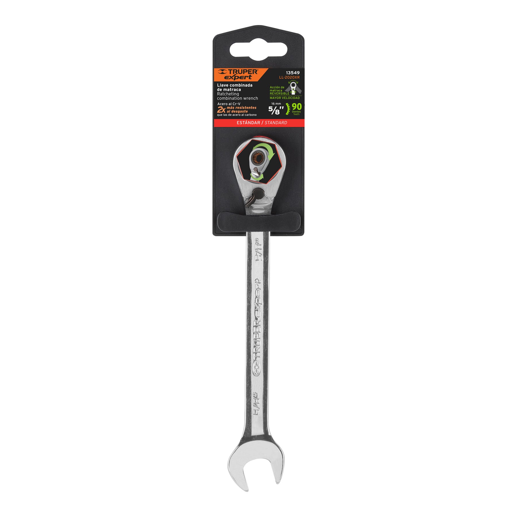 Llave combinada matraca reversible 5/8"x207 mm largo, EXPERT