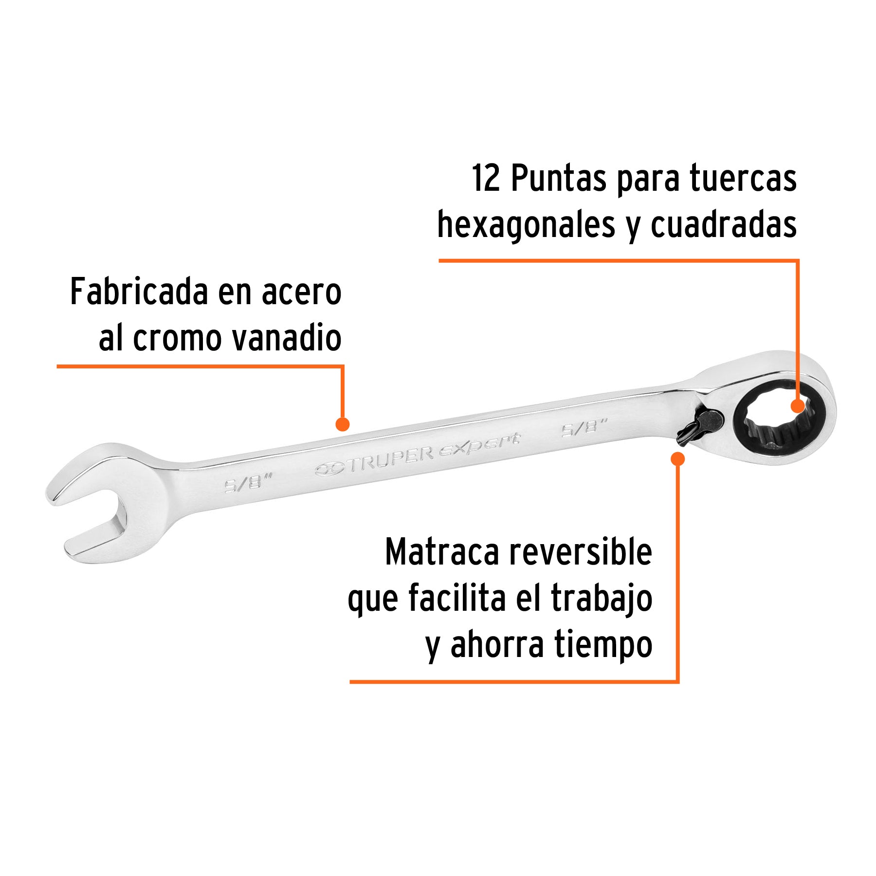 Llave combinada matraca reversible 5/8"x207 mm largo, EXPERT