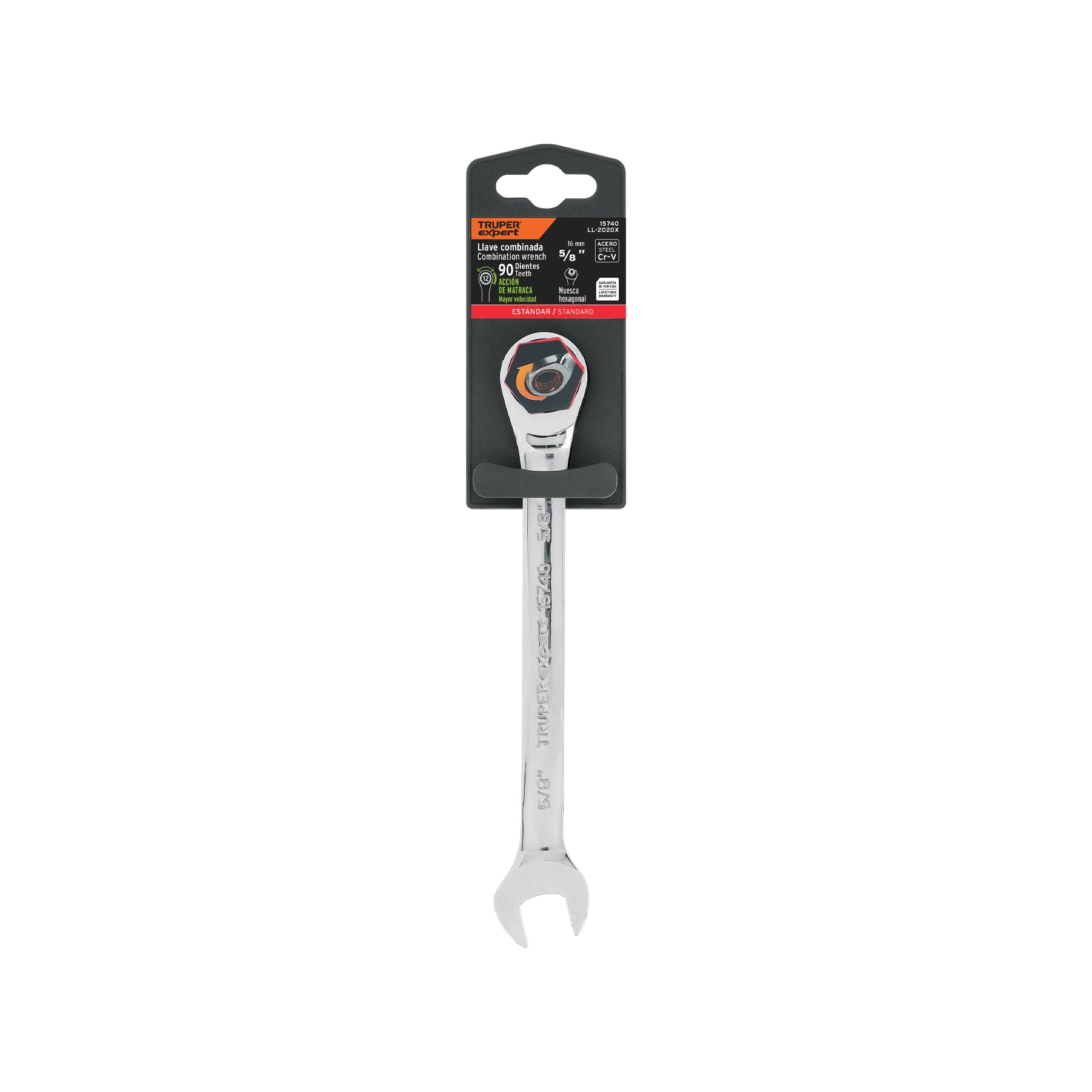 Llave combinada con matraca 5/8" x 202 mm largo, EXPERT