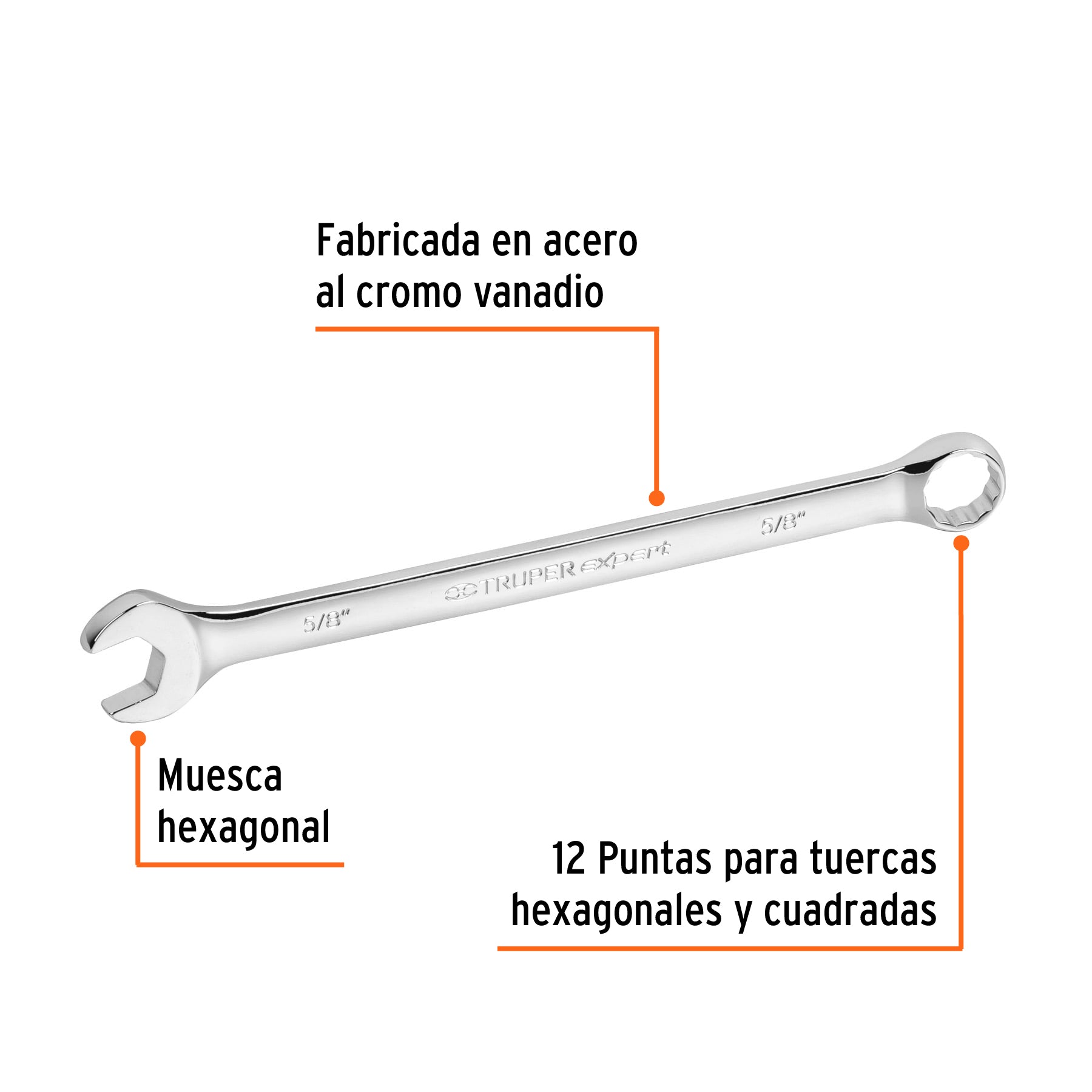 Llave combinada extralarga 5/8" x 240 mm de largo, EXPERT