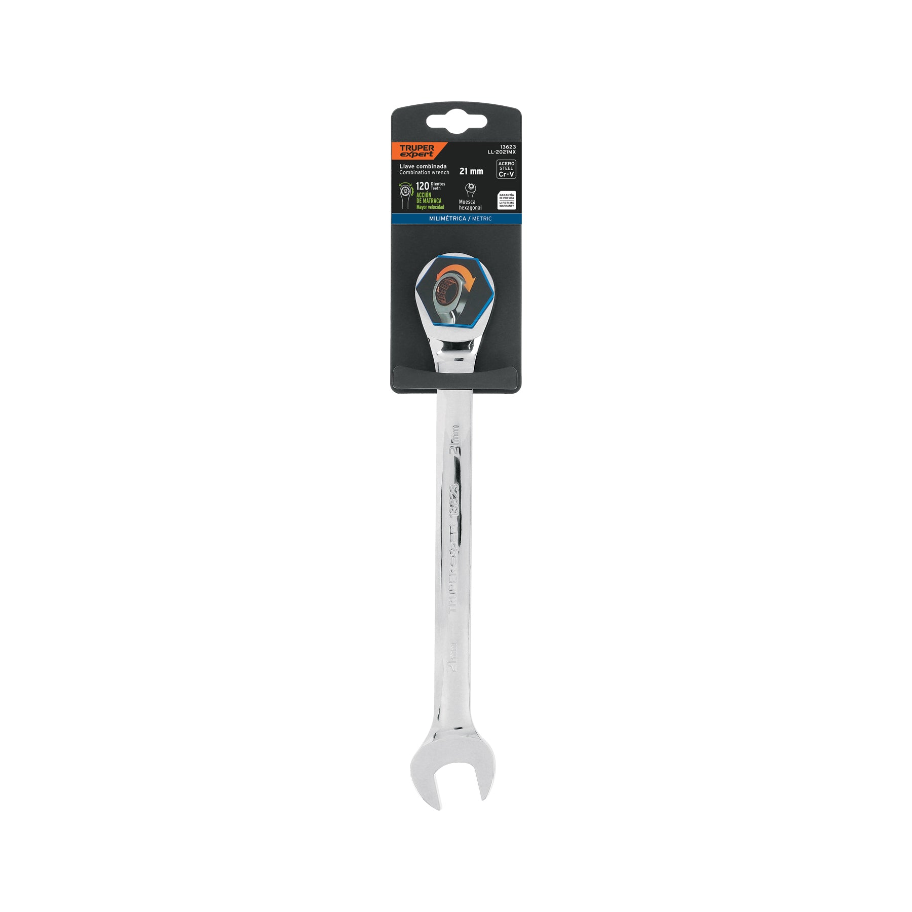 Llave combinada con matraca 21 mm x 278 mm largo, EXPERT