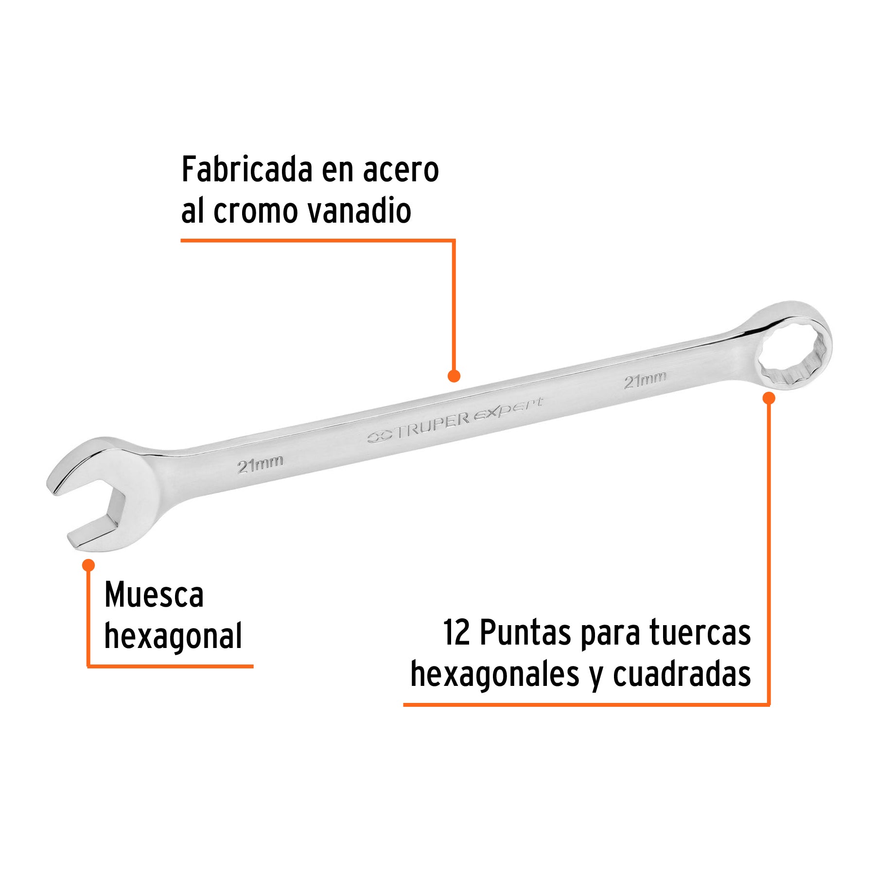 Llave combinada extralarga 21 mm x 298 mm de largo, EXPERT