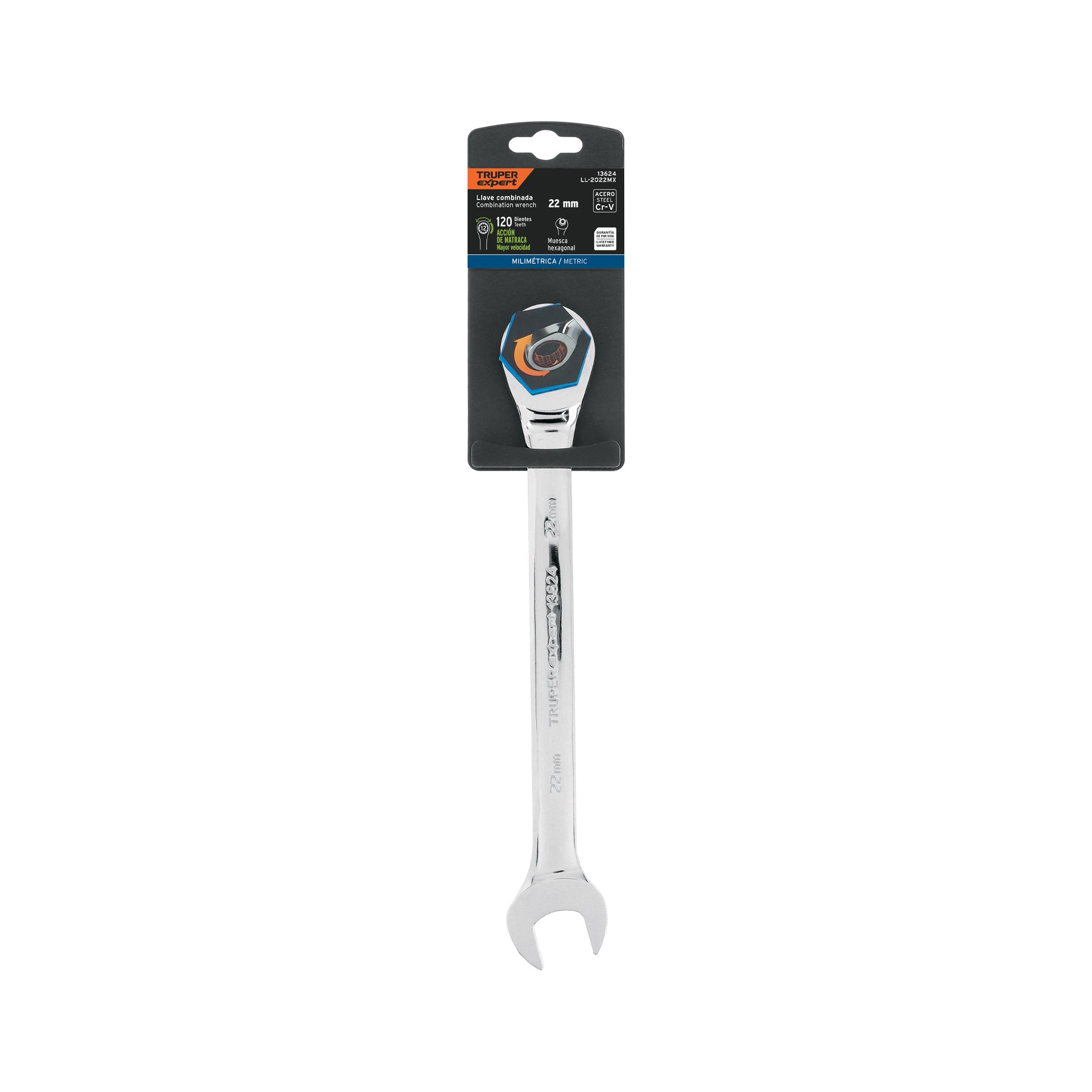 Llave combinada con matraca 22 mm x 279 mm largo, EXPERT
