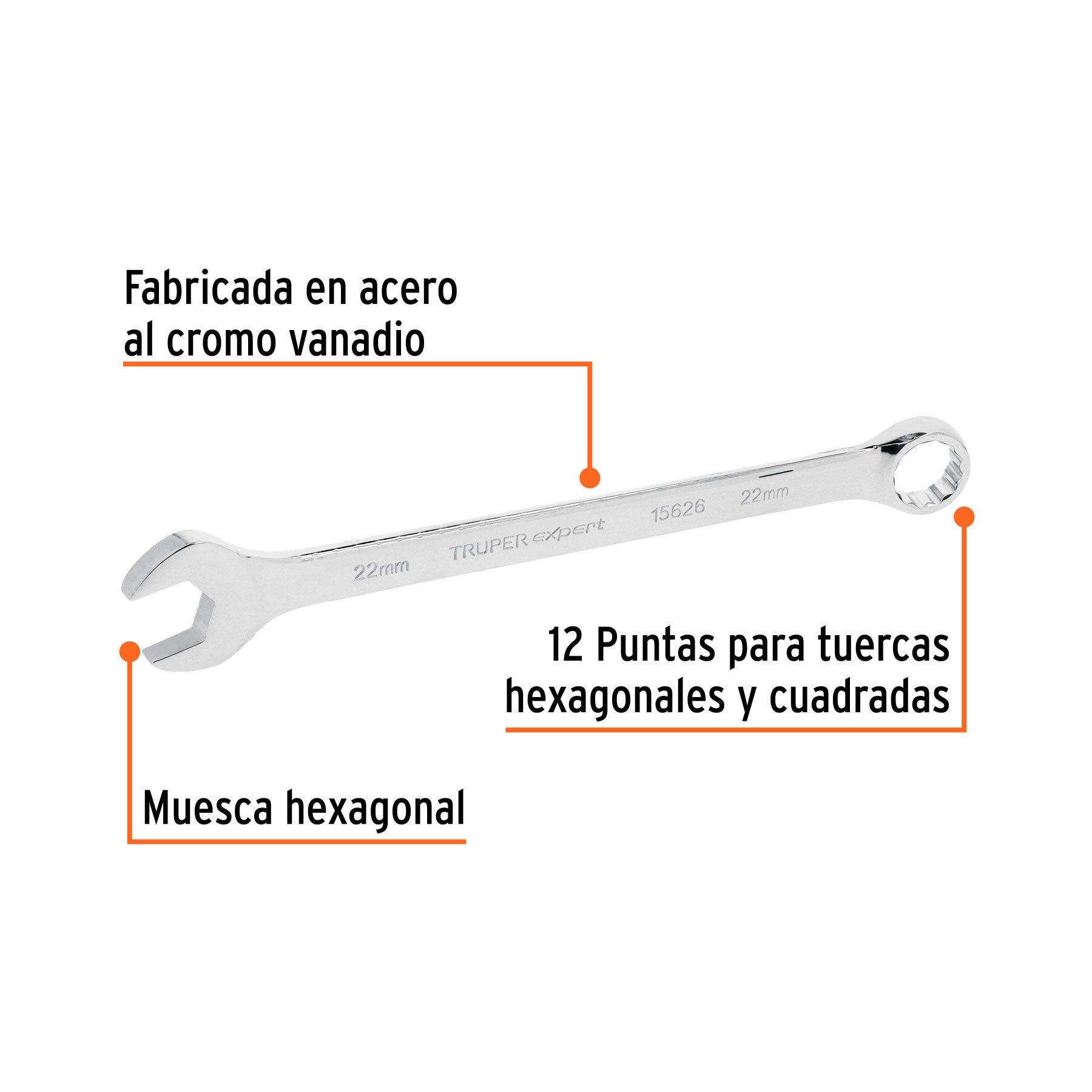 Llave combinada extralarga 22 mm x 316 mm de largo, EXPERT