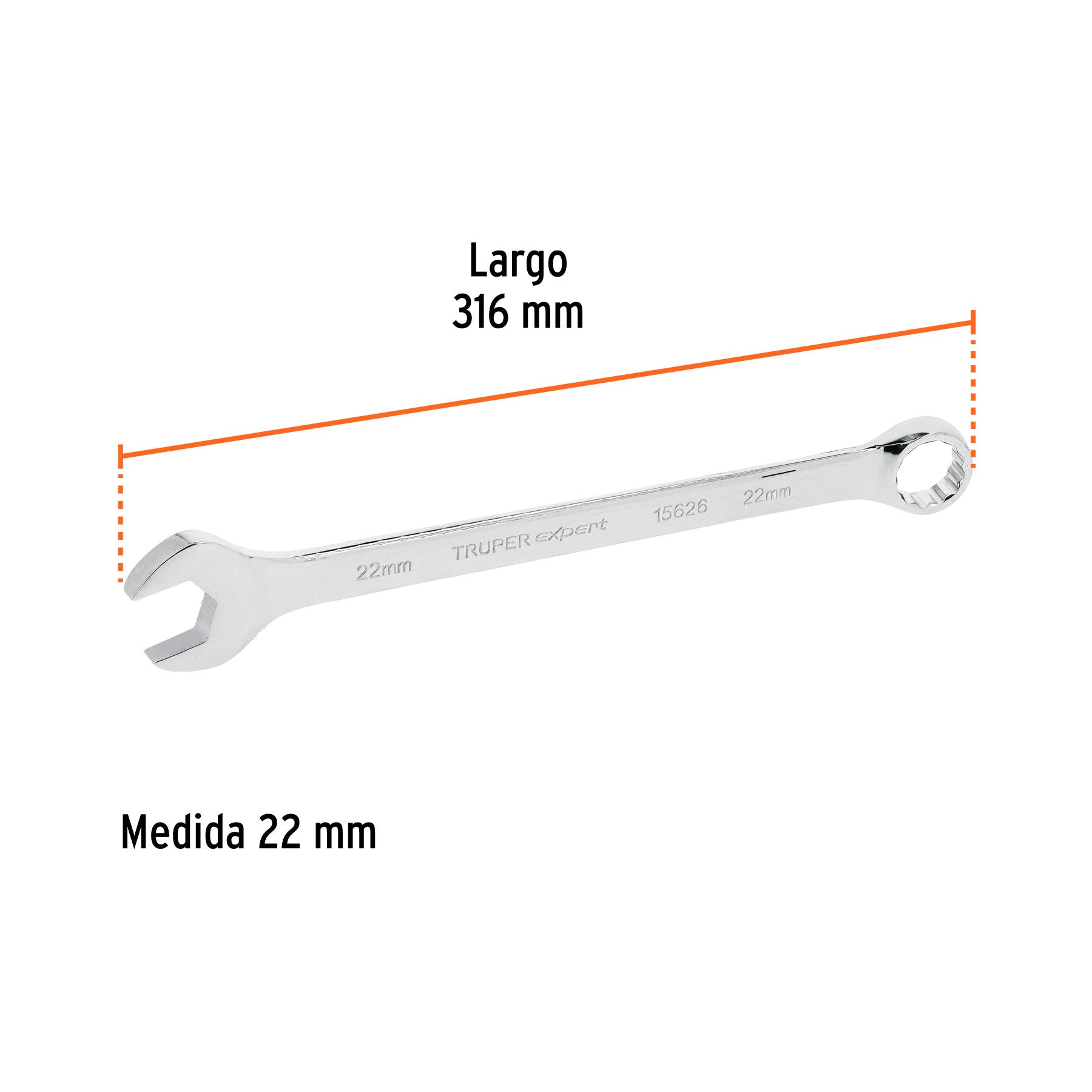 Llave combinada extralarga 22 mm x 316 mm de largo, EXPERT