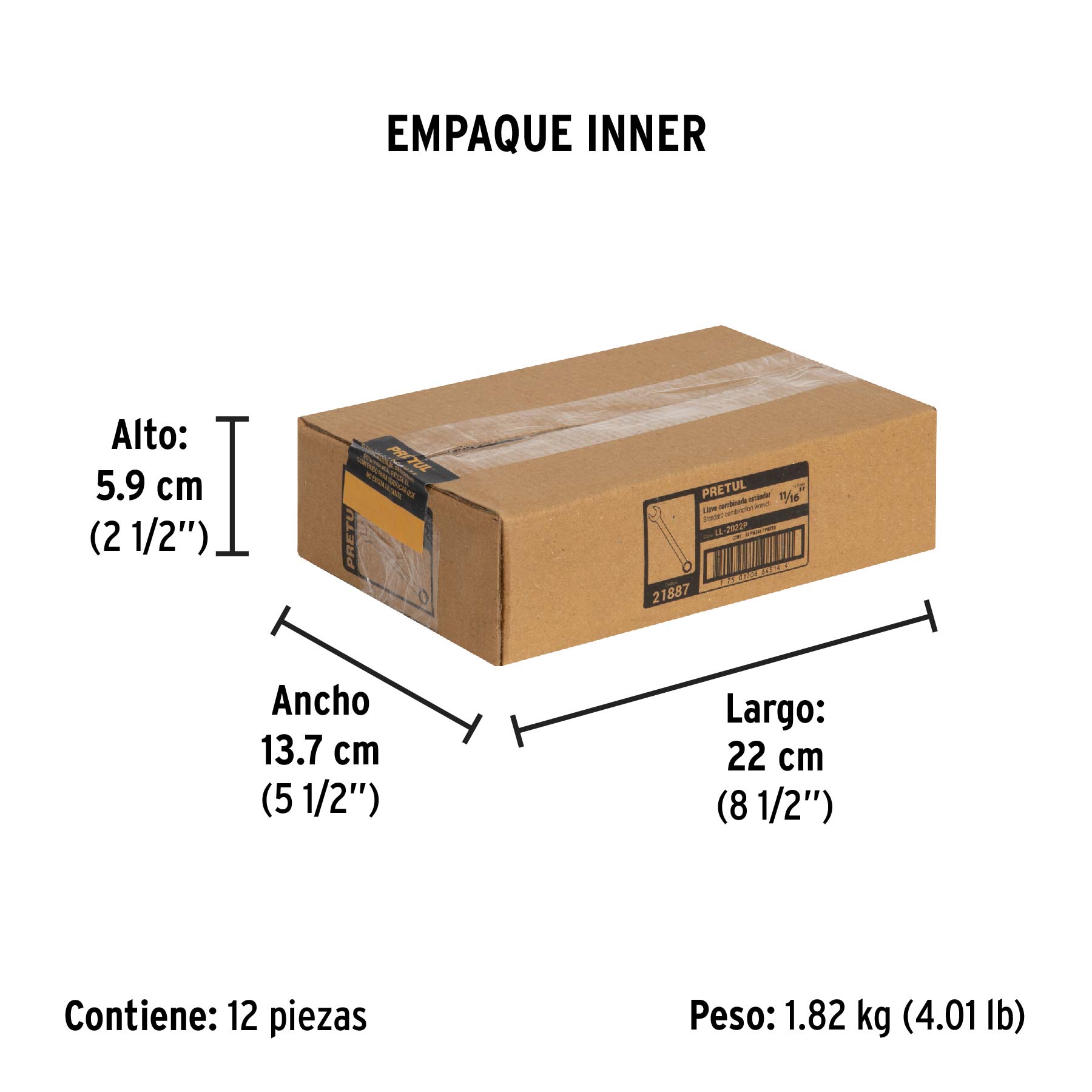 Llave combinada 11/16" x 210 mm de largo, PRETUL - Empaque