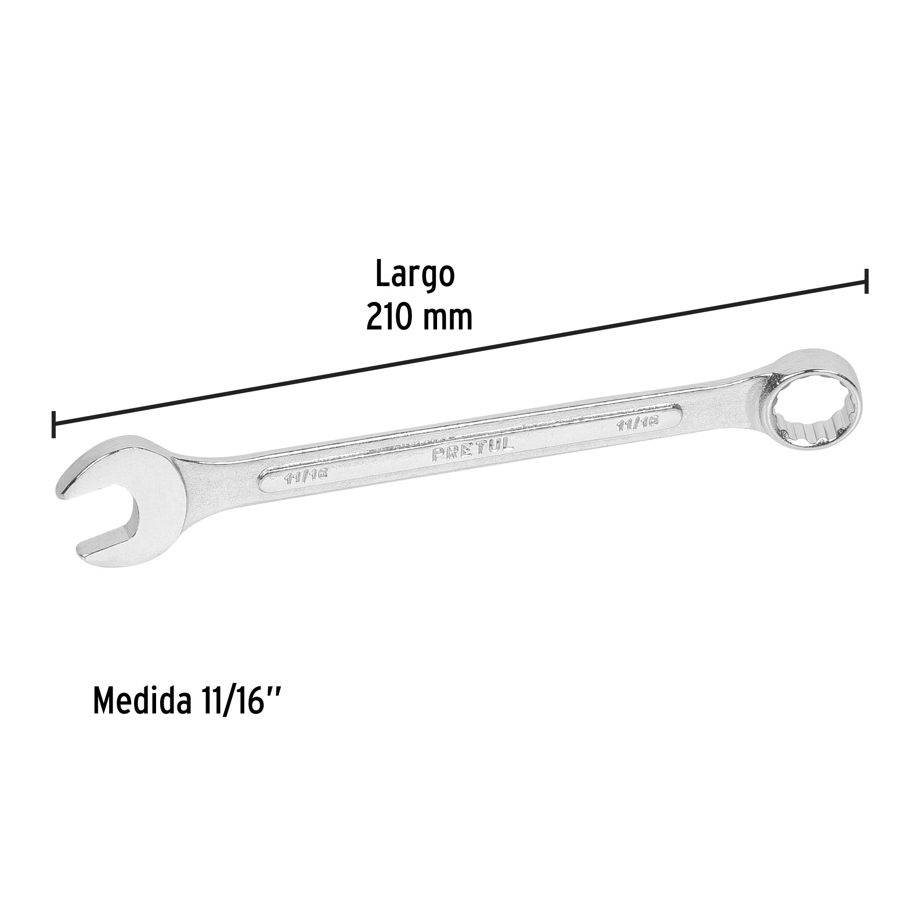 Llave combinada 11/16" x 210 mm de largo, PRETUL