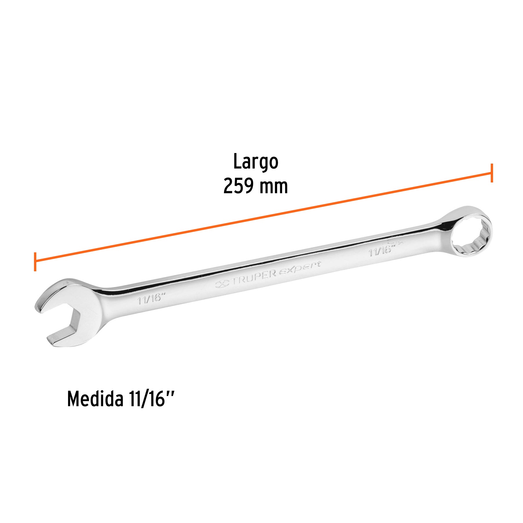Llave combinada extralarga 11/16" x 259 mm de largo, EXPERT