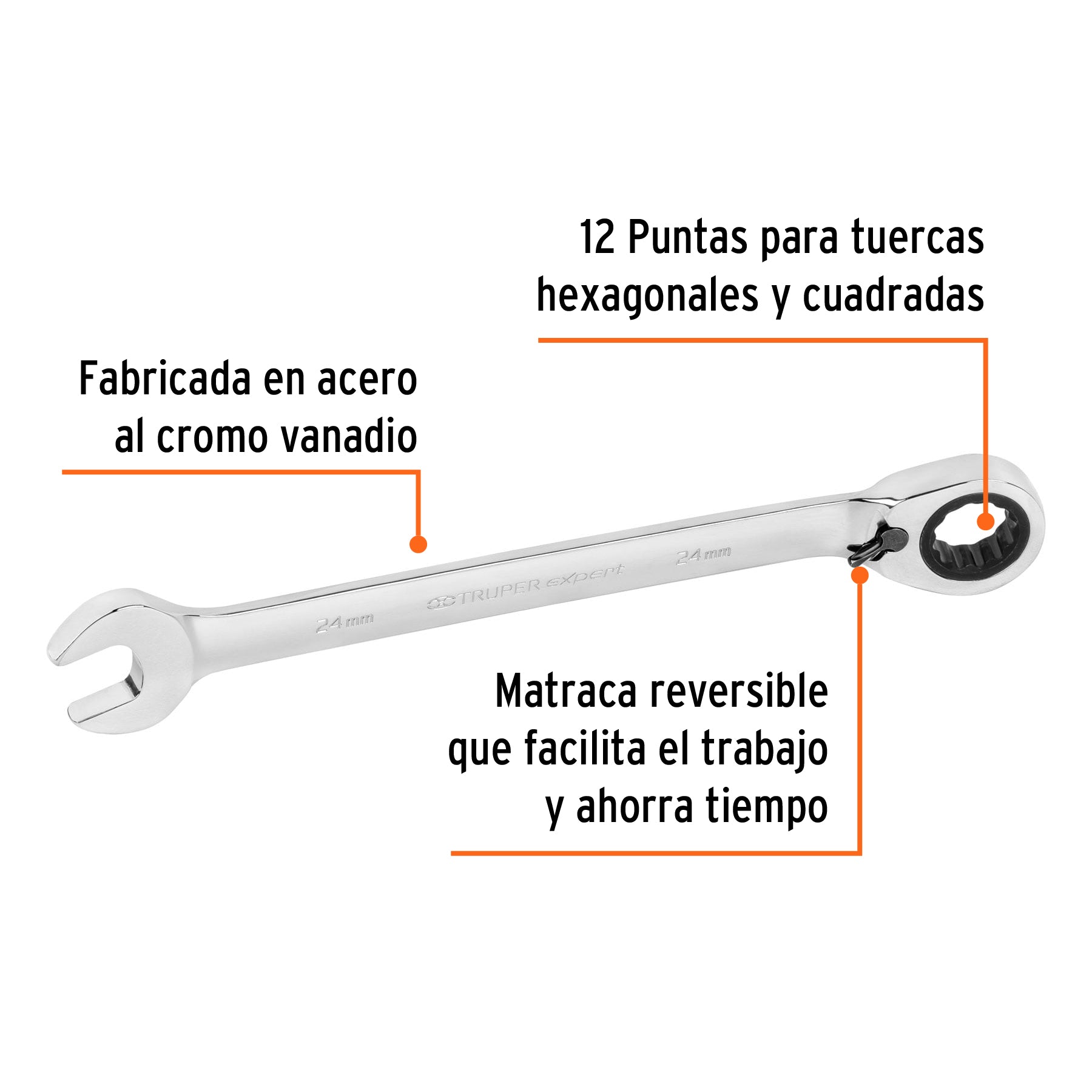 Llave combinada matraca reversible 24mmx330 mm largo, EXPERT